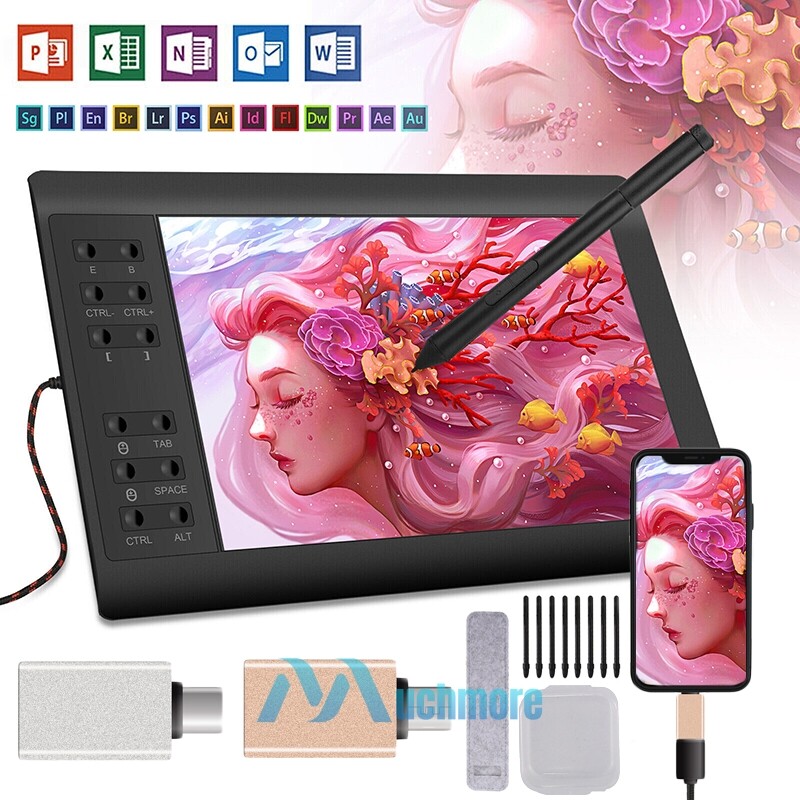 Graphic Tablet Drawing Pad Pressure Sensing Quick Reading with Pen 22 Shortkeys
