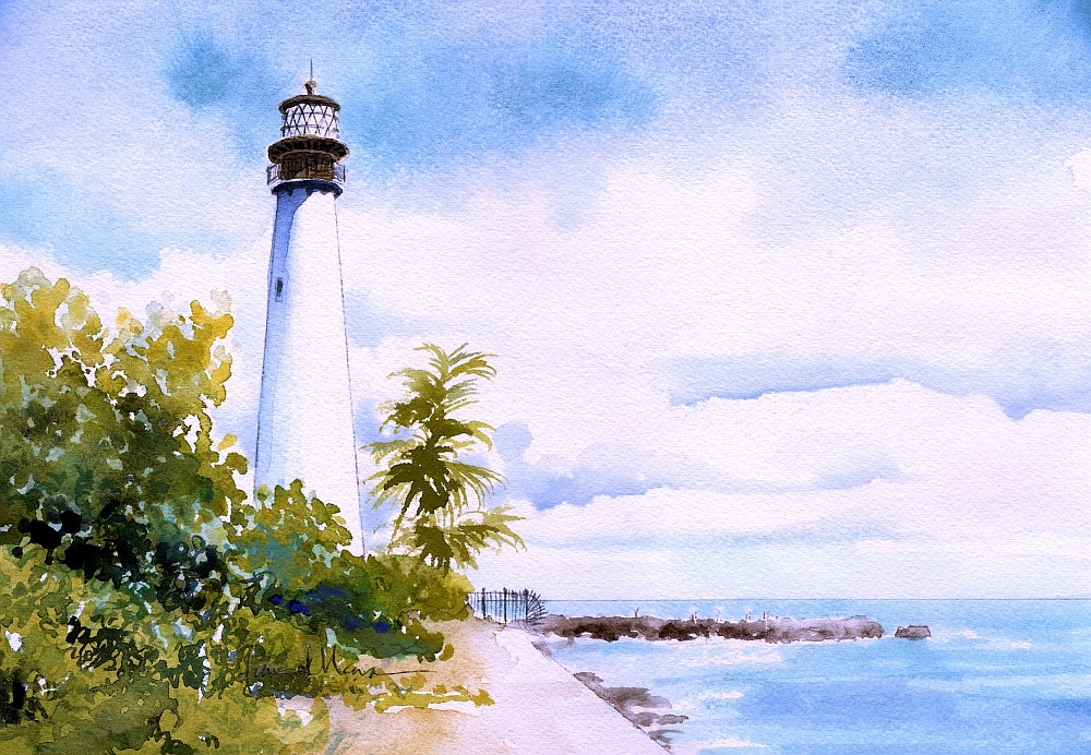 Cape Florida Lighthouse & Jetty, Key Biscayne, Florida. James Mann Art Notecards