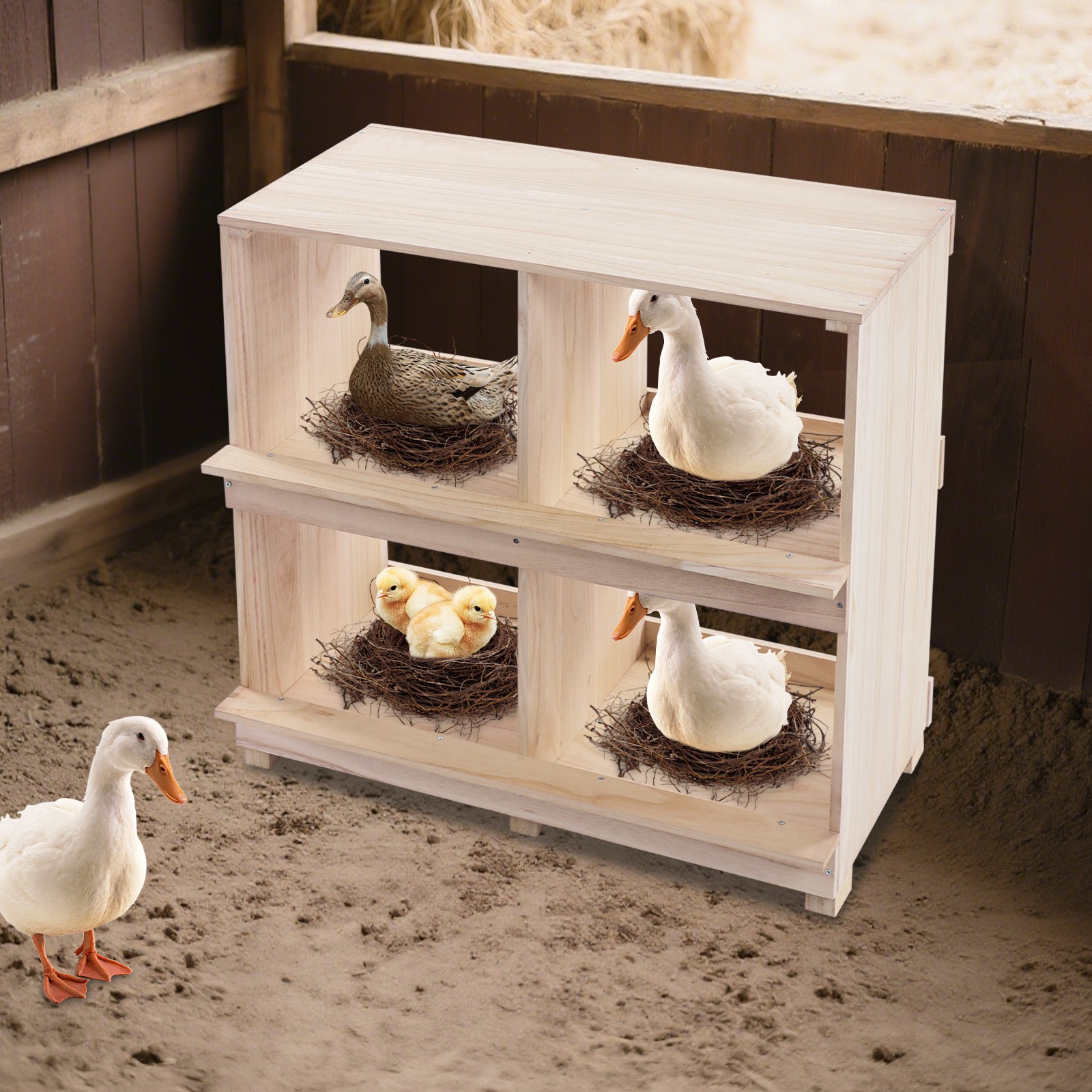 2 Tier Chicken Laying Boxes 4 Hole Nesting Box for Chickens Wooden Nesting Boxes