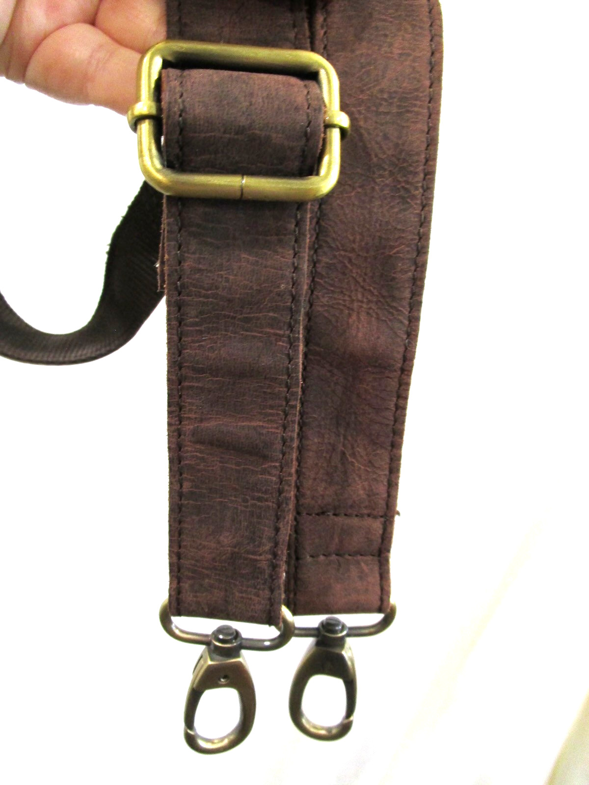 Dark Brown Leather Brass Hardware Adjstbl Replacement Shoulder Strap