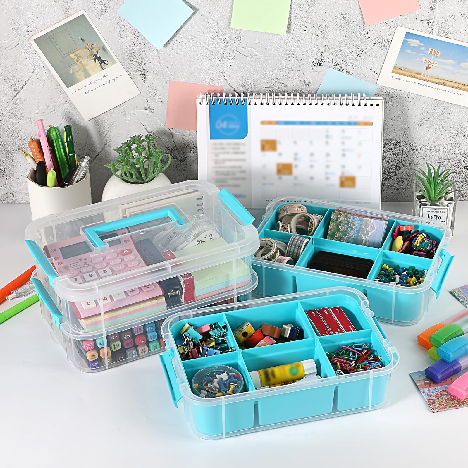 4-Tiers Stack Carry Storage With 2 Divided Tray, Transparent Stackable Storag...