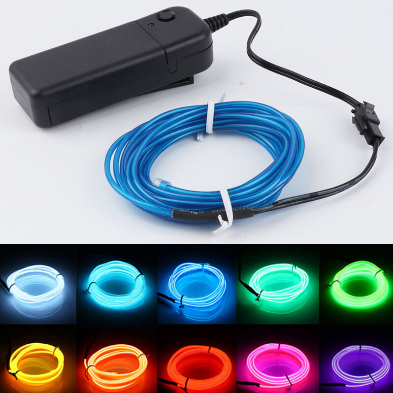 Battery Powered Neon LED Light Glow EL Wire String Strip Rope Tube Party Decor