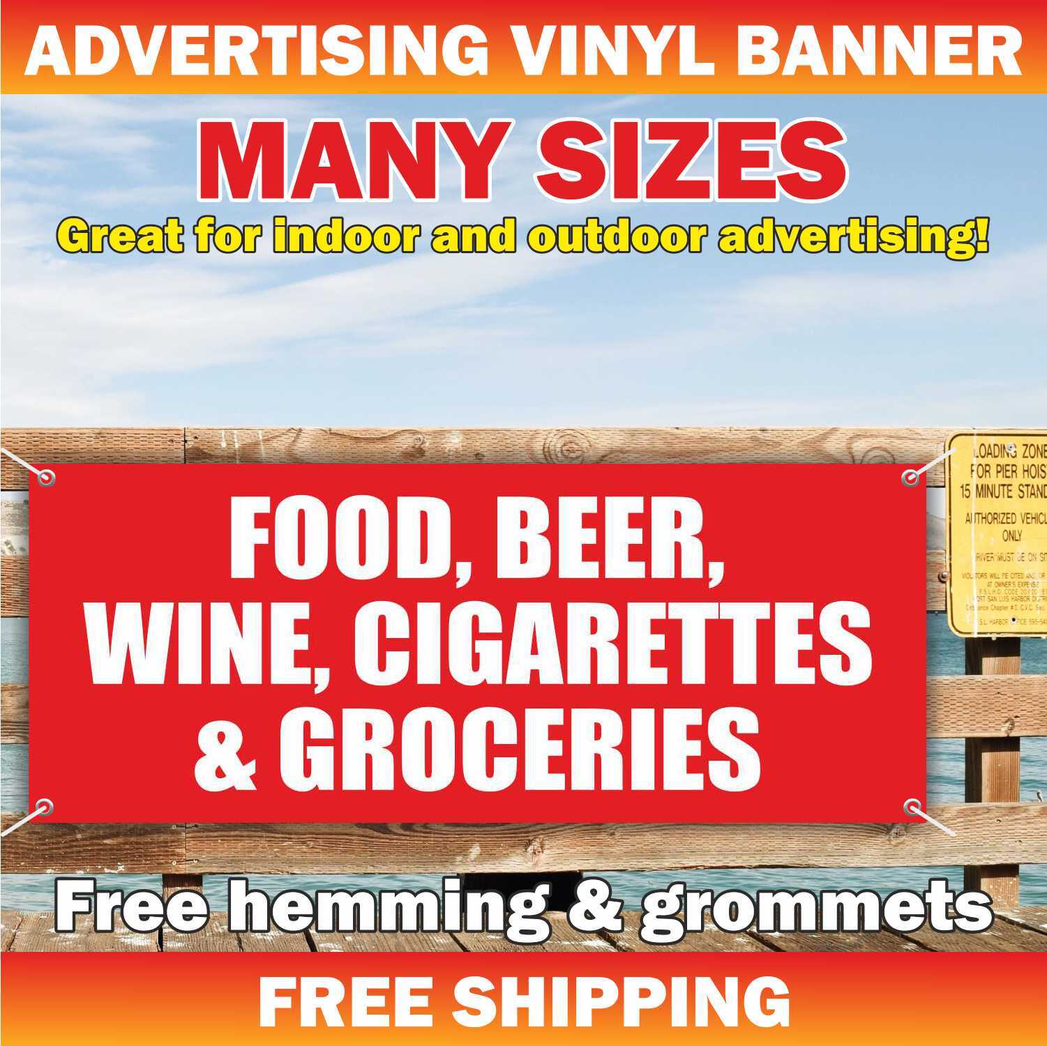 FOOD BEER WINE CIGARETTES GROCERIES Advertising Banner Vinyl Mesh Sign shop