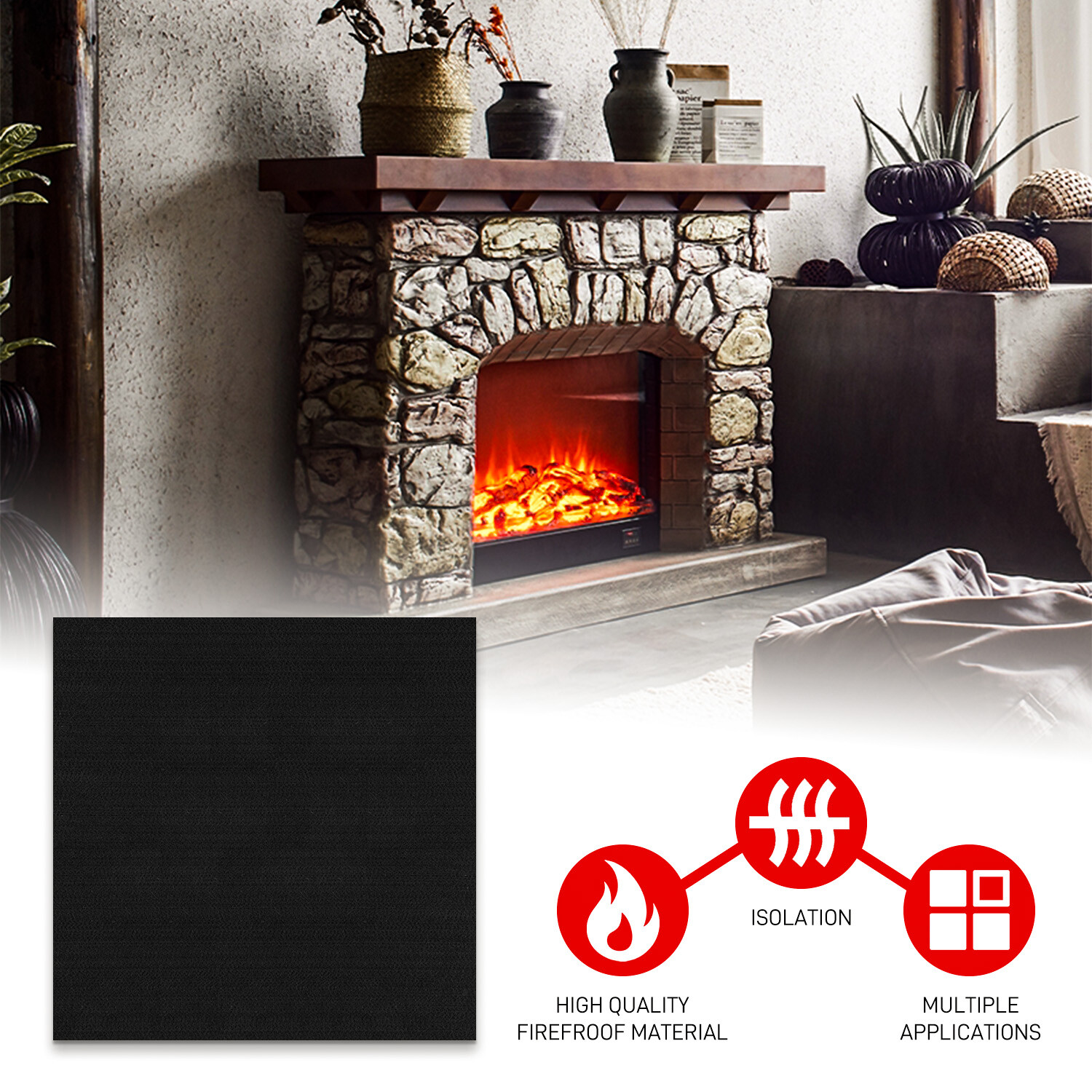 40"x40" Fireplace Floor Protection Rug BBQ Floor Protective Mat Fireproof Pad