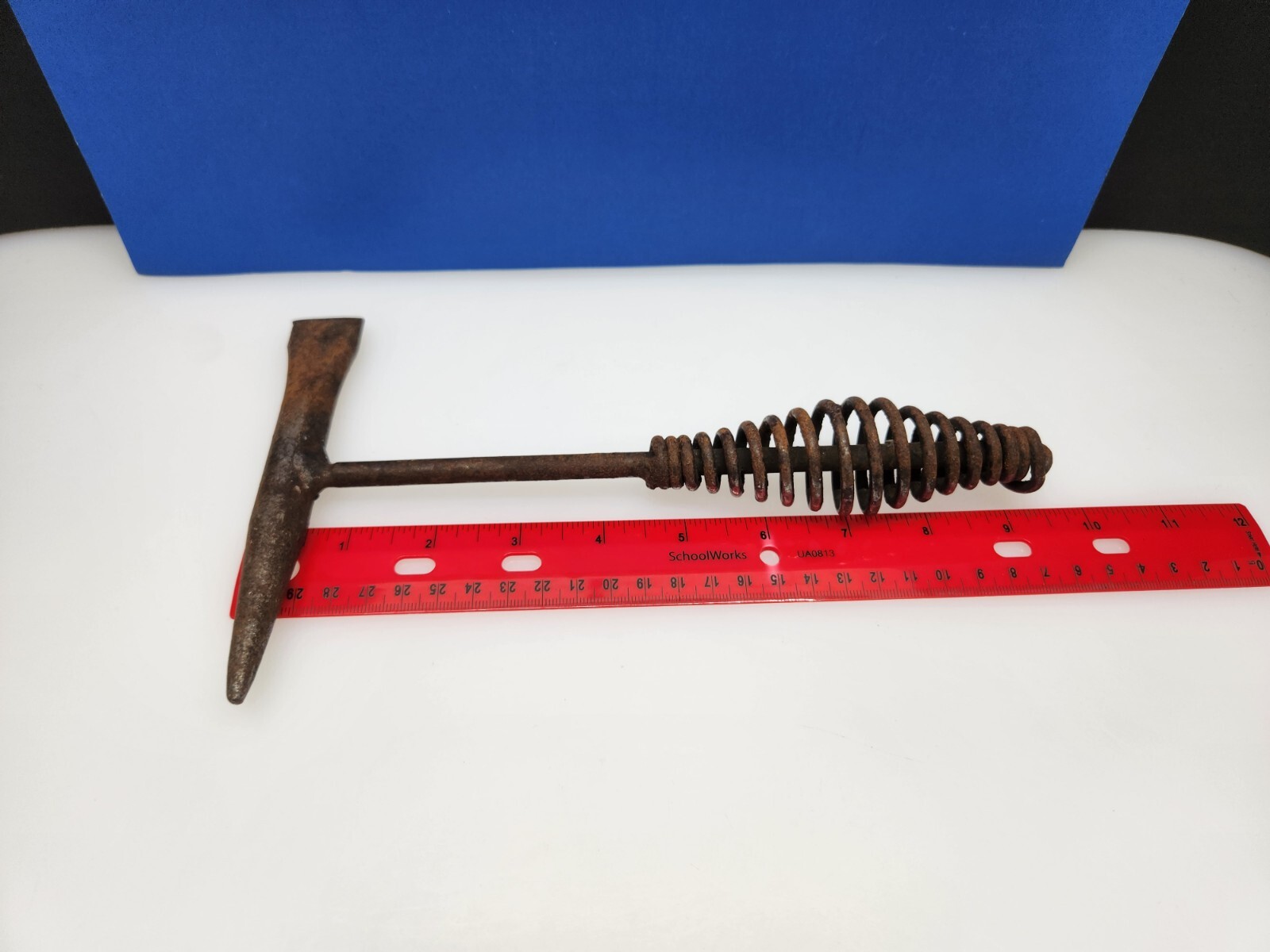 Vintage Metal Chipping Slag Flat 10" Hammer Chisel with Coil Spring Handle