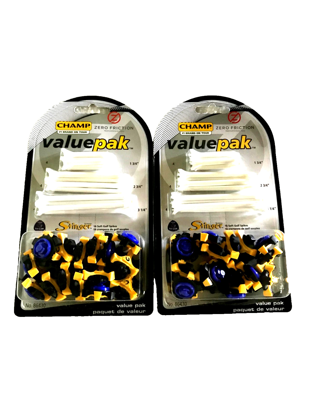 2 Packs Champ Tri-Lok Stinger Soft Spikes 16 Spikes Zero Friction Golf Tees NEW