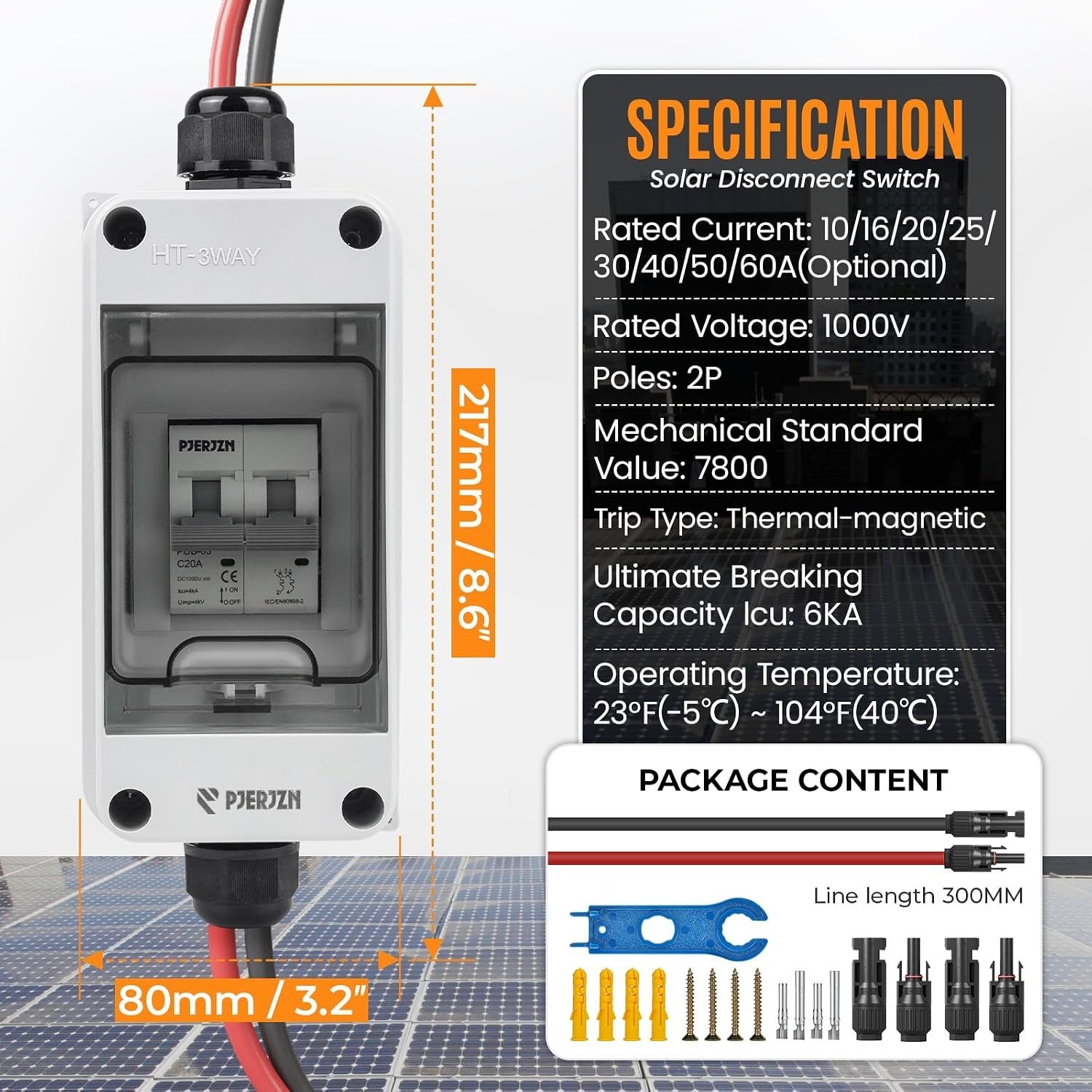 Solar Panel Disconnect Switch 400V DC/AC 20A Outdoor PV Array