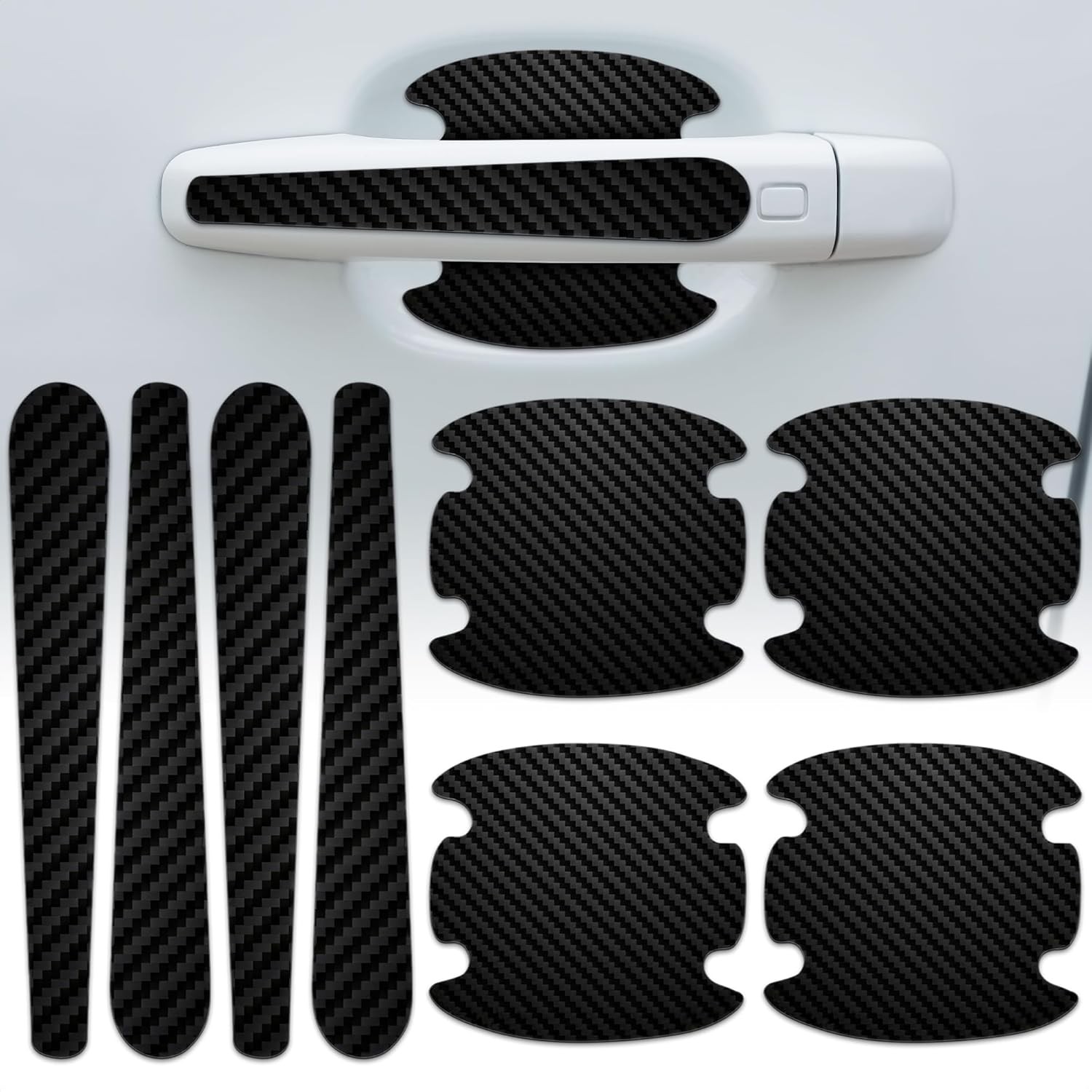 8Pcs Car Door Handle Protector Stickers, Black Carbon Fiber Vinyl Wrap Cover Pro