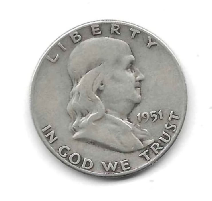 1951 Franklin Half Dollar 90 Percent Silver US Mint Vintage Coin Liberty Bell