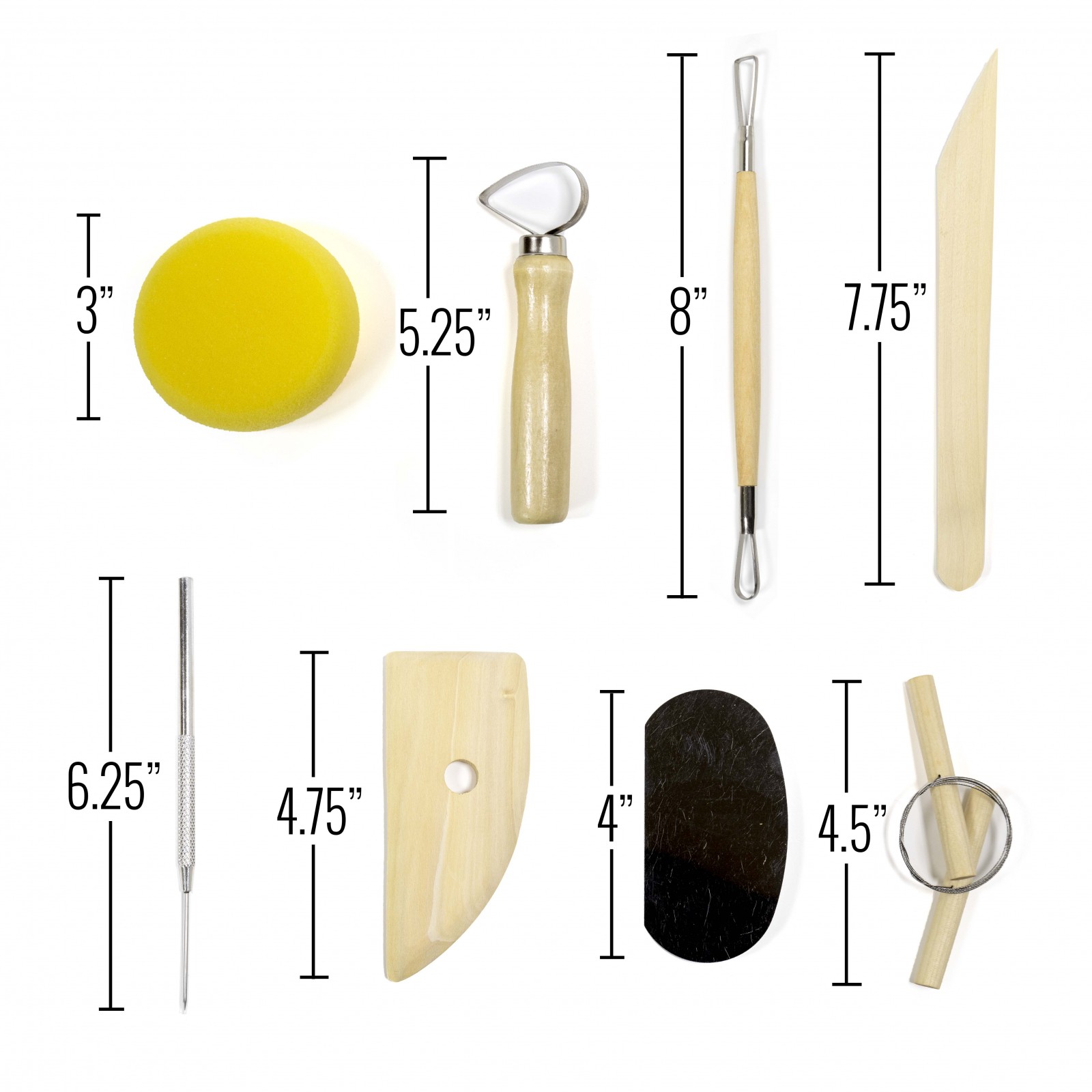 ToolTreaux Basic Pottery Tools Modeling Clay Arts and Crafts Supplies Set - 8pc