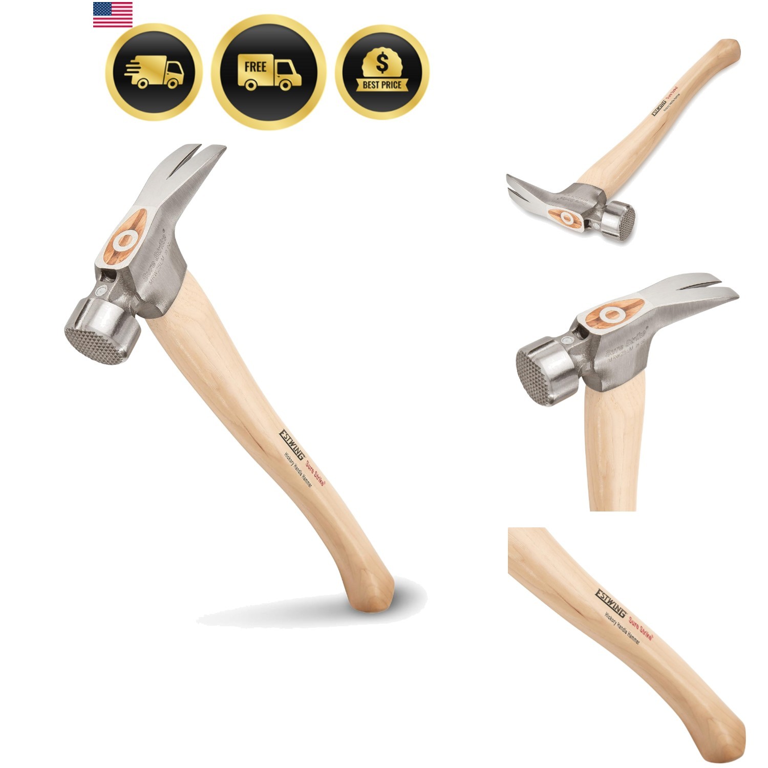 Sure Strike California Framing Hammer - 25 oz Straight Rip Claw with Milled F...