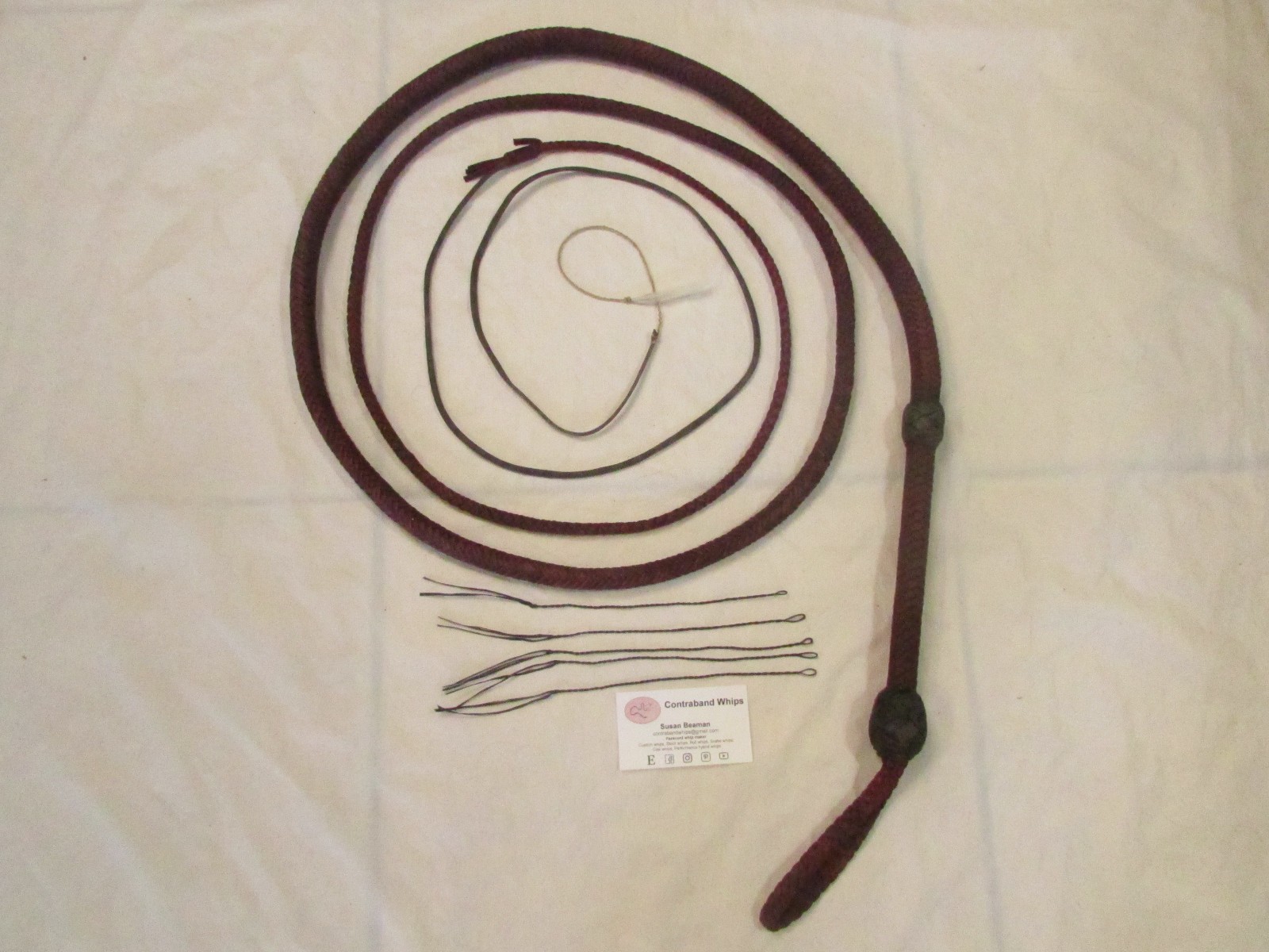 Contraband Whips 10 Foot 16 Plait Nylon Paracord Bullwhip Burgendy
