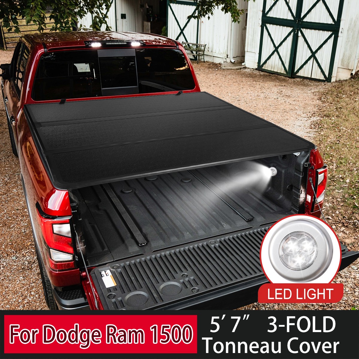5.7FT Tri-Fold Tonneau Cover For 2009-2025 Dodge Ram 1500 Truck Bed Waterproof