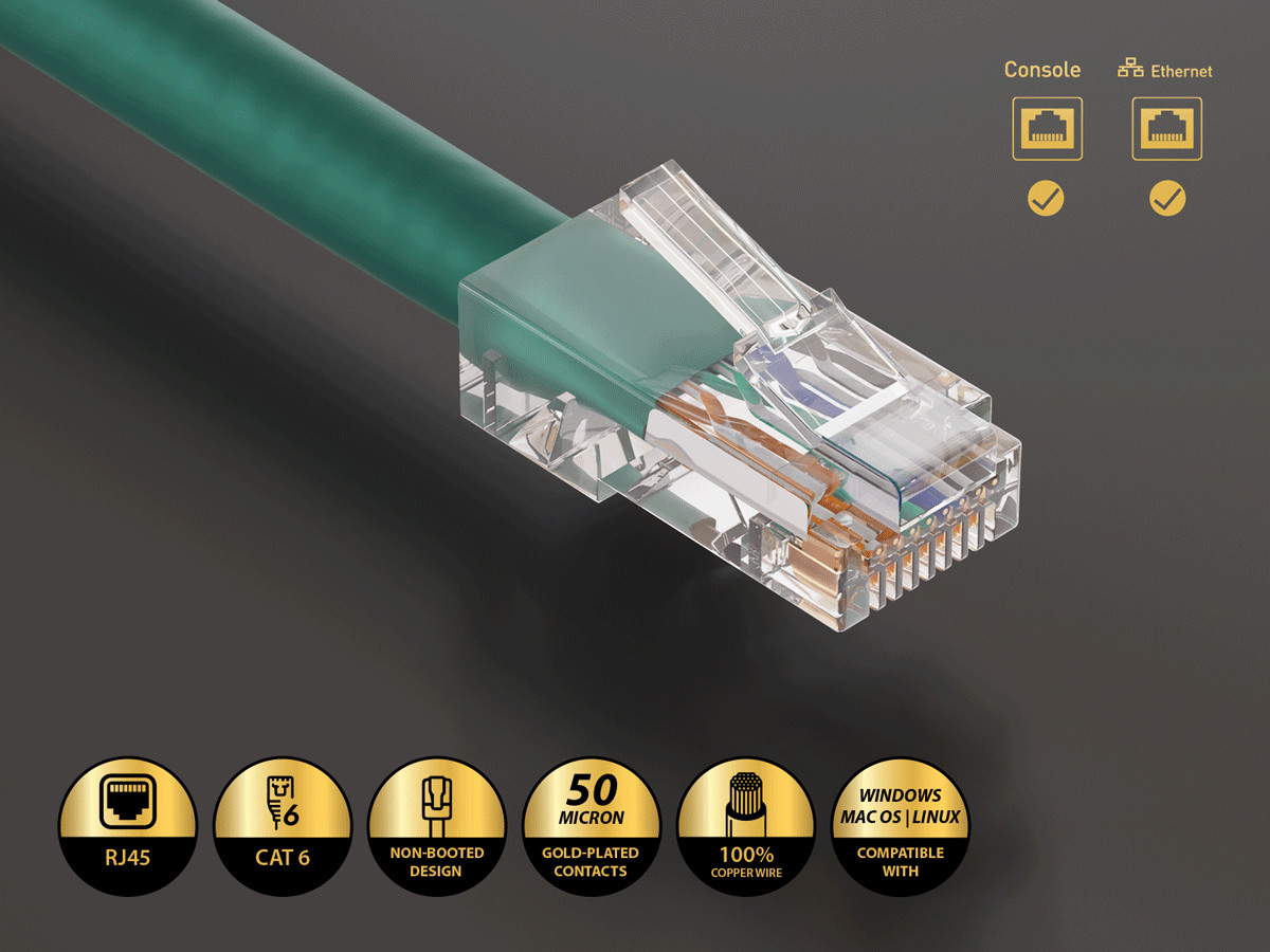 5ft Cat6 UTP Non-Booted Ethernet Network Patch Cable 24AWG Bare Copper, Green