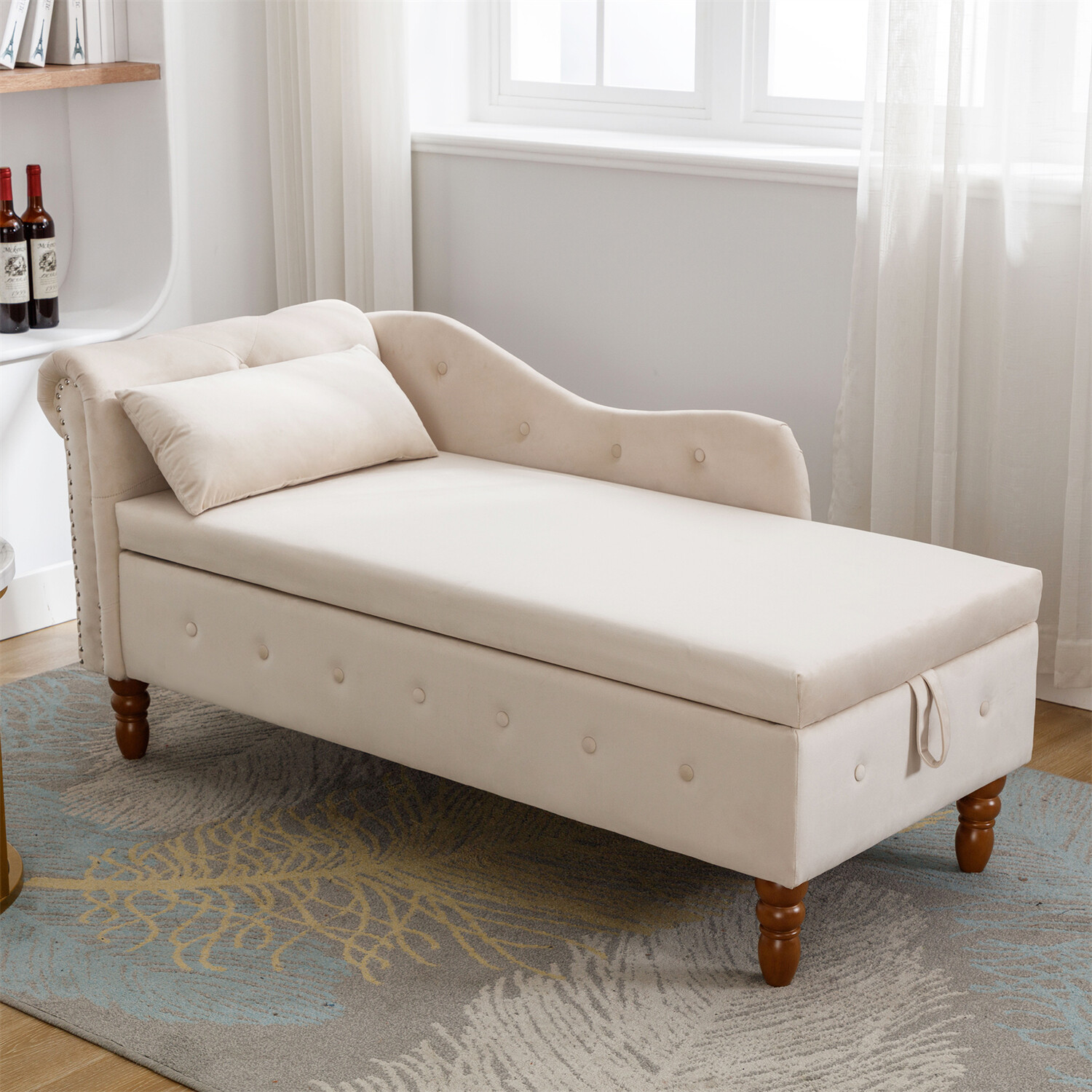 58.26" Chaise Lounge Chair Velvet Sleeper Lounge Sofa Couch w/ Storage & Pillow