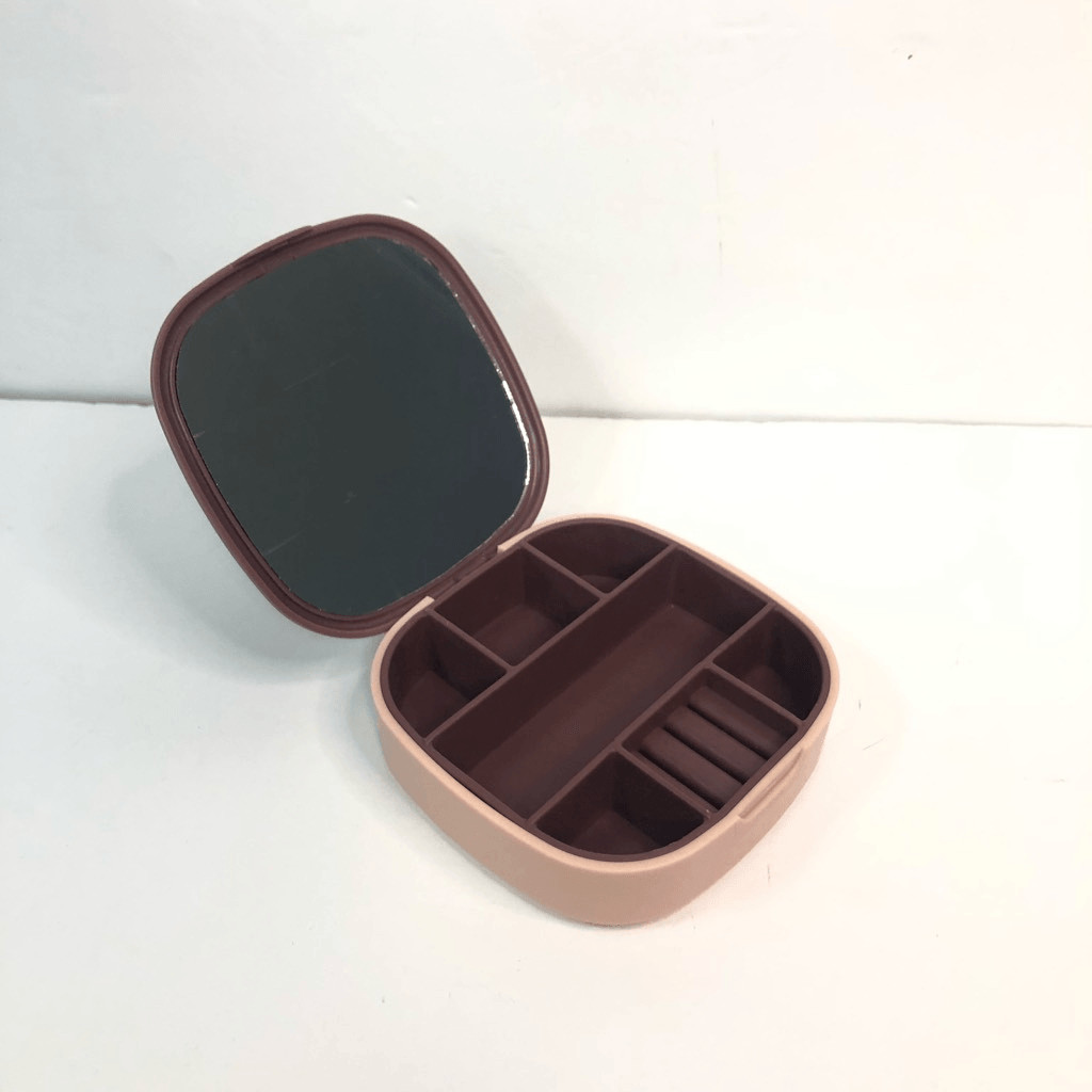 mini portable travel hard plastic jewelry box mirror pink purple  storage
