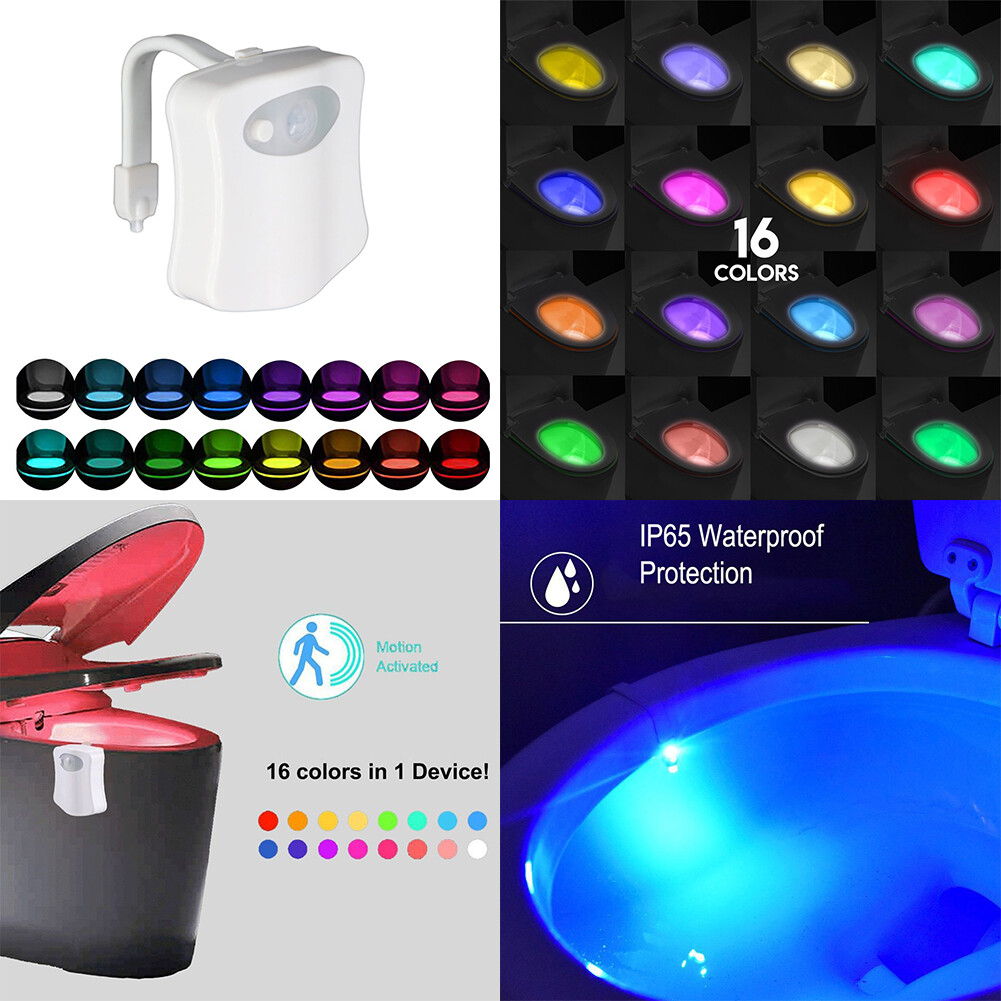 US 3 Pack Motion Sensor Activated LED 16 Colors Changing Toilet Night Light