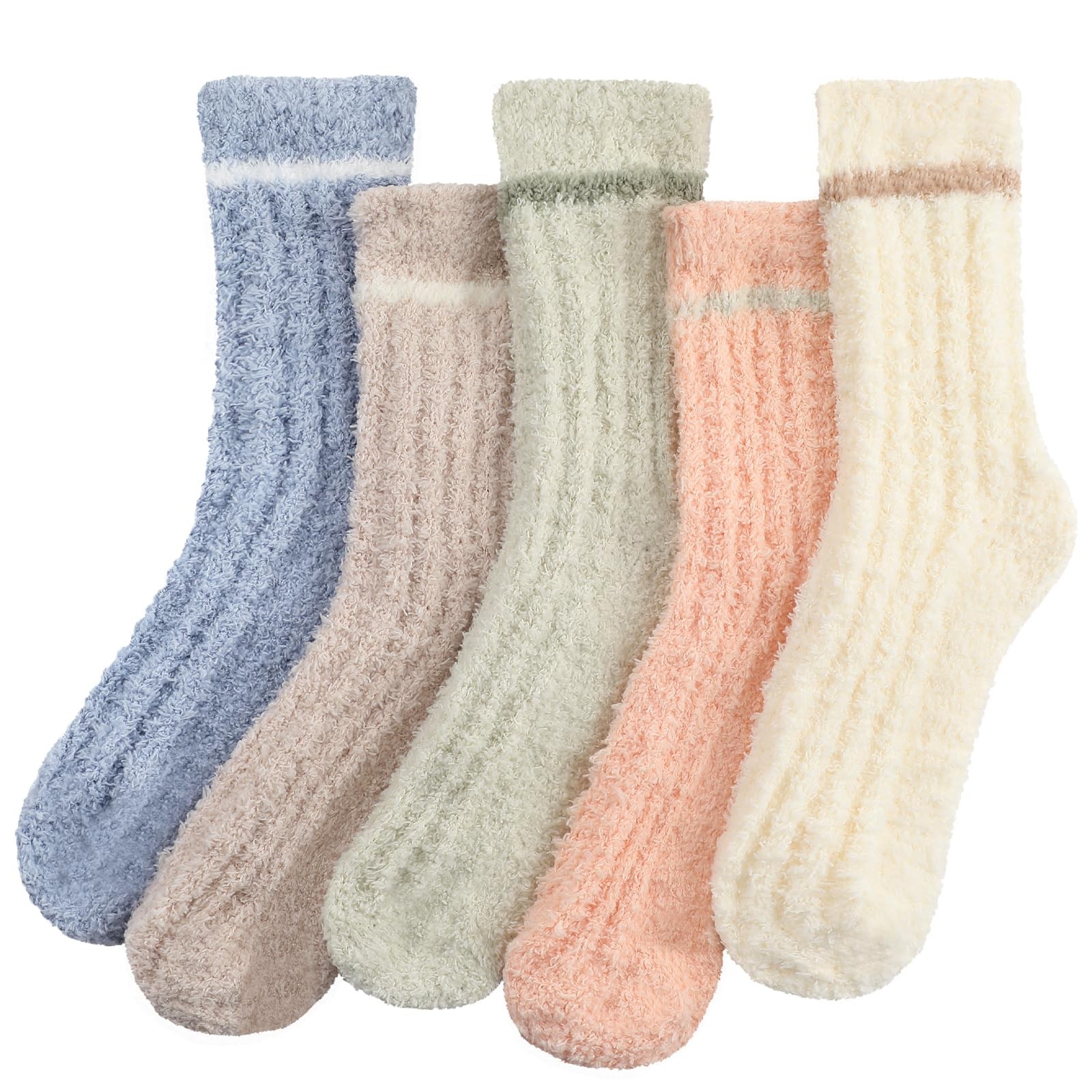 Tavaleu Womens Fuzzy Socks Fluffy One Size, 5 Pairs Solid Color, 6-10