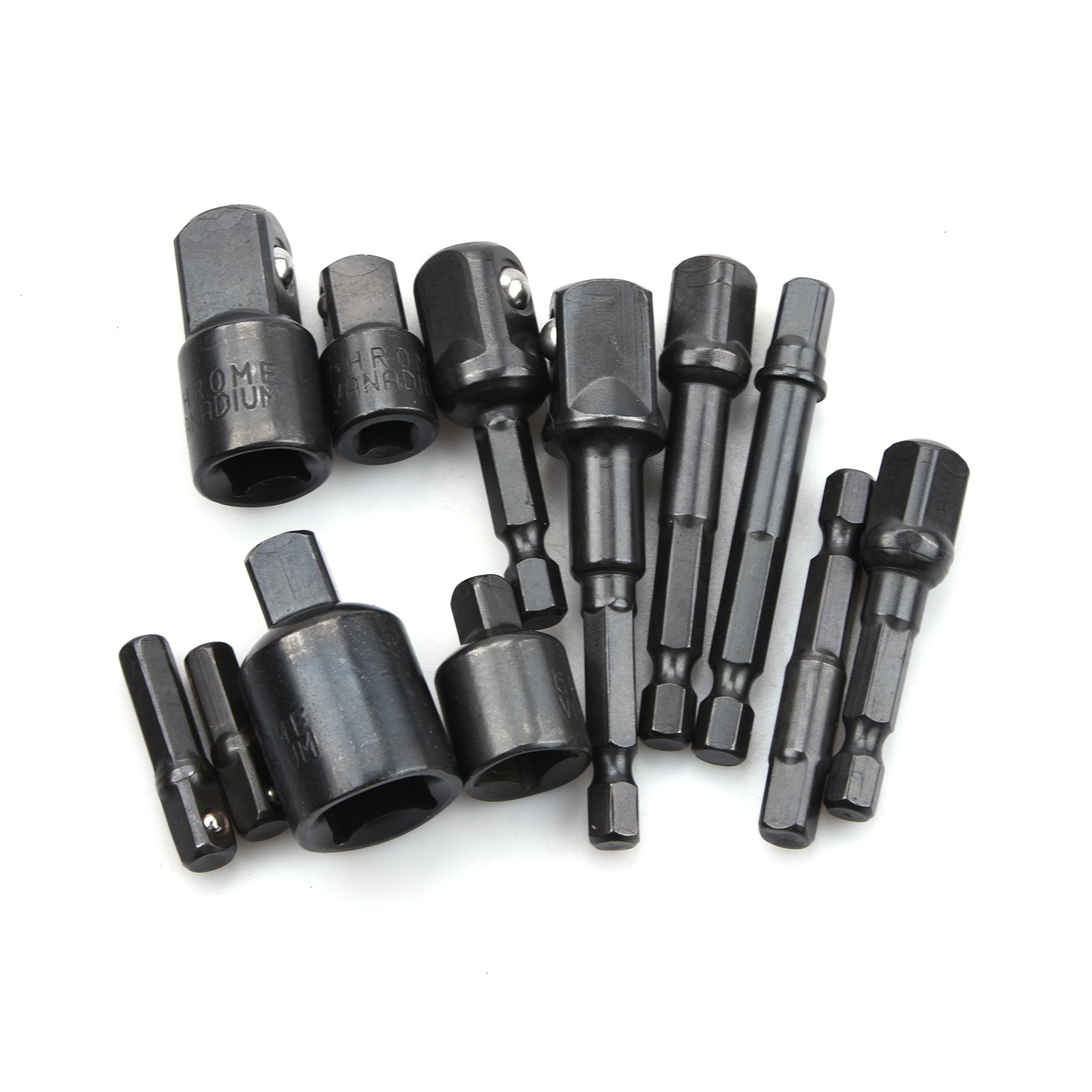 Impact Socket Adapter Set Chrome Vanadium 1/4 3/8 1/2" Drill Nut Driver Bit Kit