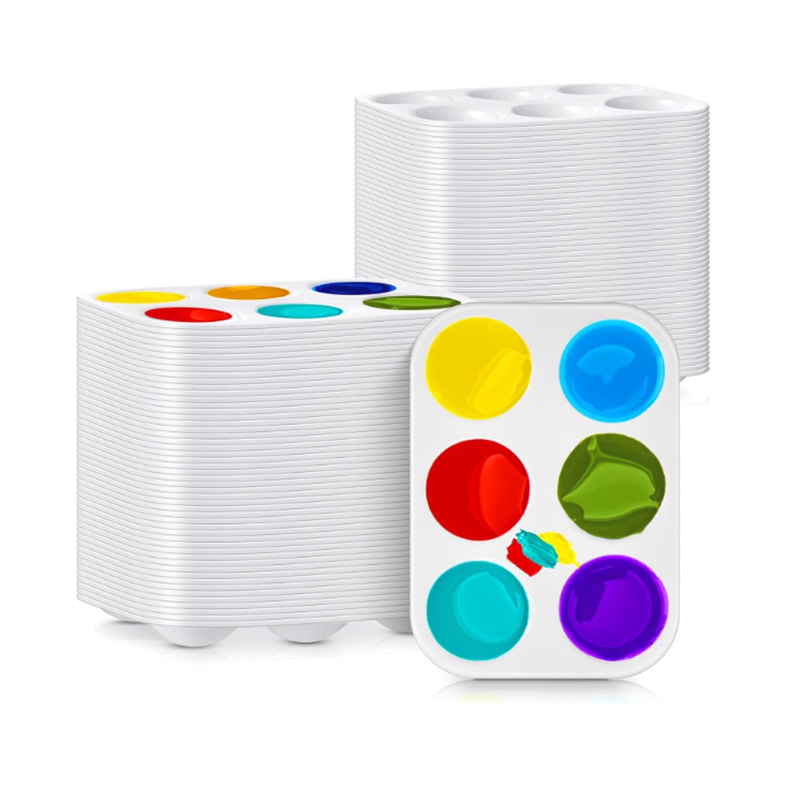 100 Pcs White Plastic Paint Palette 6 Well Watercolor Palette Paint Palettes ...