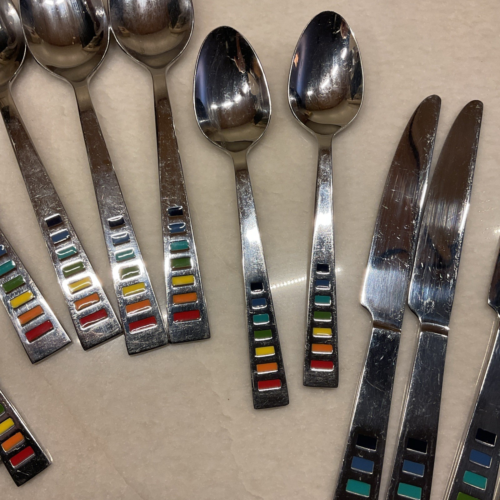 Fiesta Celebration Cambridge Masquerade Rainbow Flatware 17 Pieces Scratches