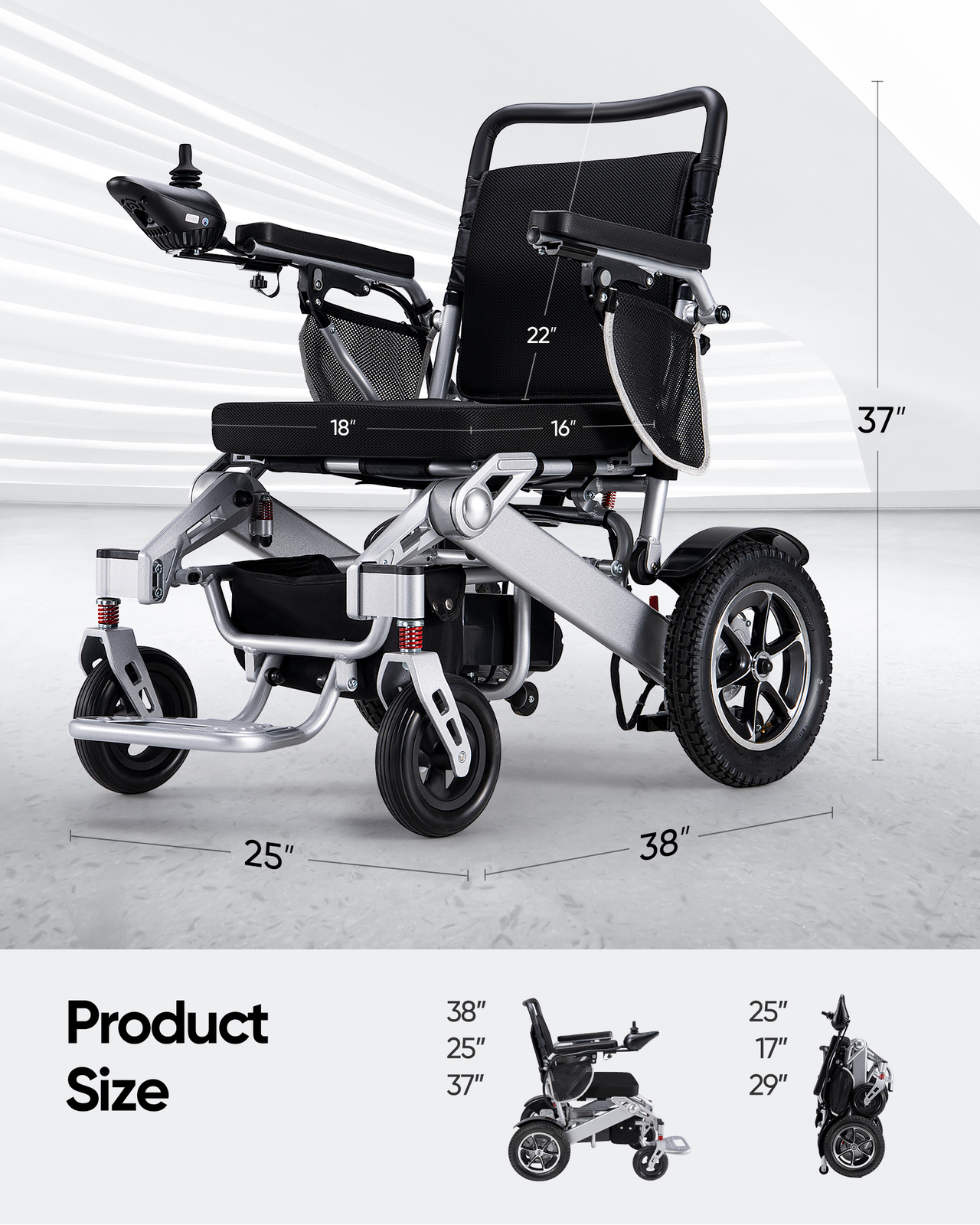 Folding Electric Wheelchair Power Wheelchairs Mobility Scooter Lightweight Adult