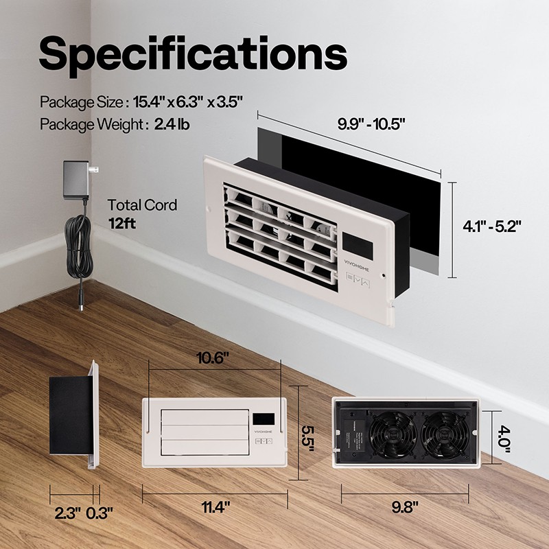 Register Booster Fan w/ Adjustable Wind Direction Louver 10 Speed Remote Control