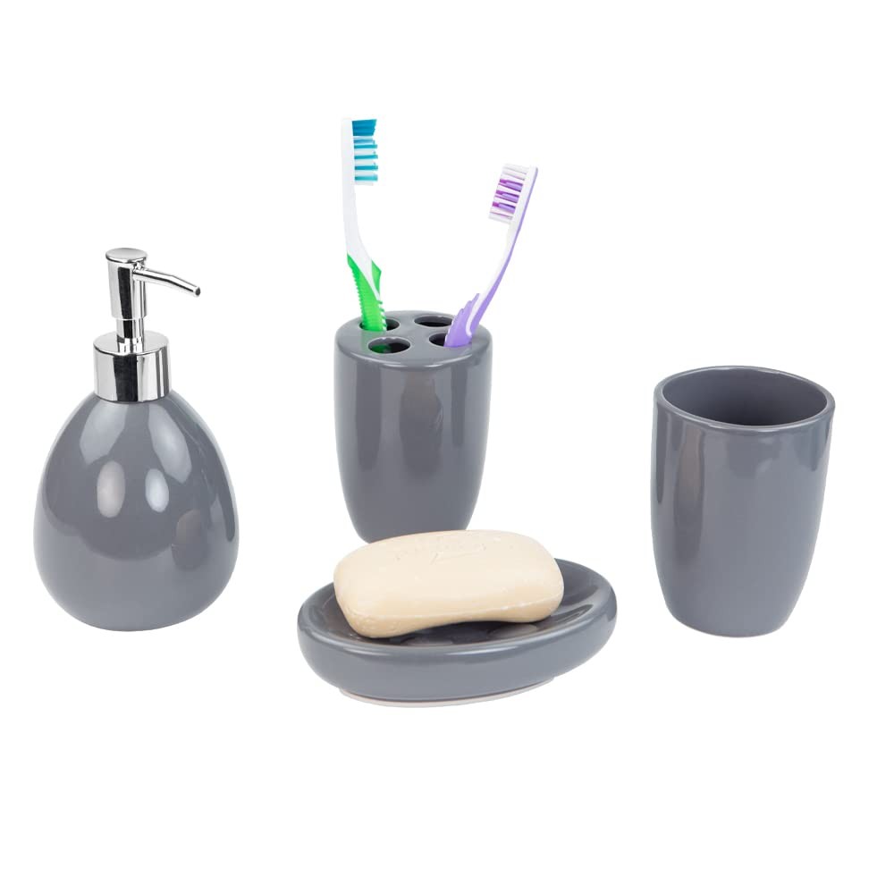 4Piece Ceramic Bathroom Set Grey, By Home Basics | Contemporary Design Bathro...