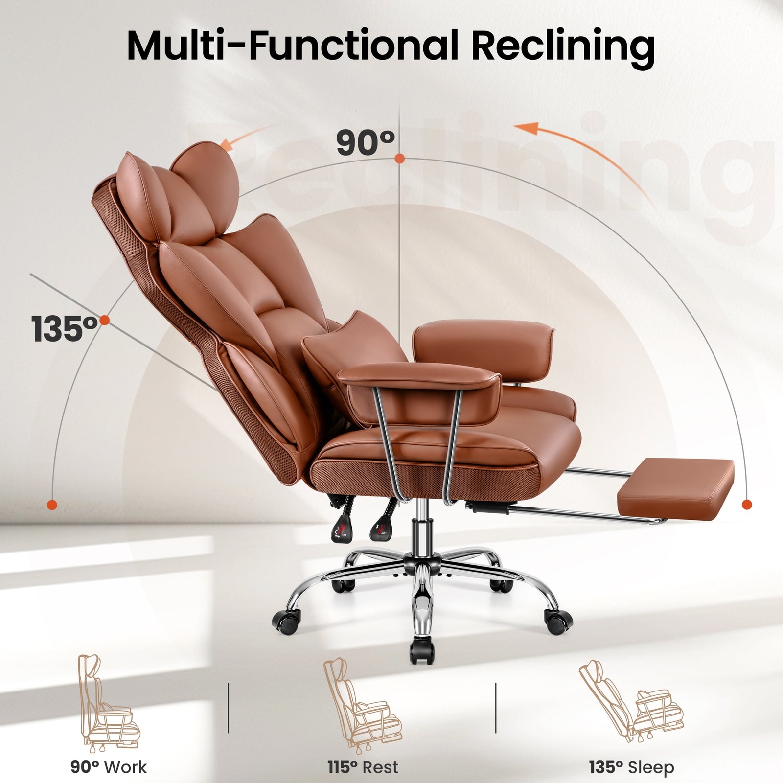 PRIMY HIGH BACK OFFICE CHAIR, BIG AND TALL PU LEATHER EXECUTIVE CHAIR - BROWN