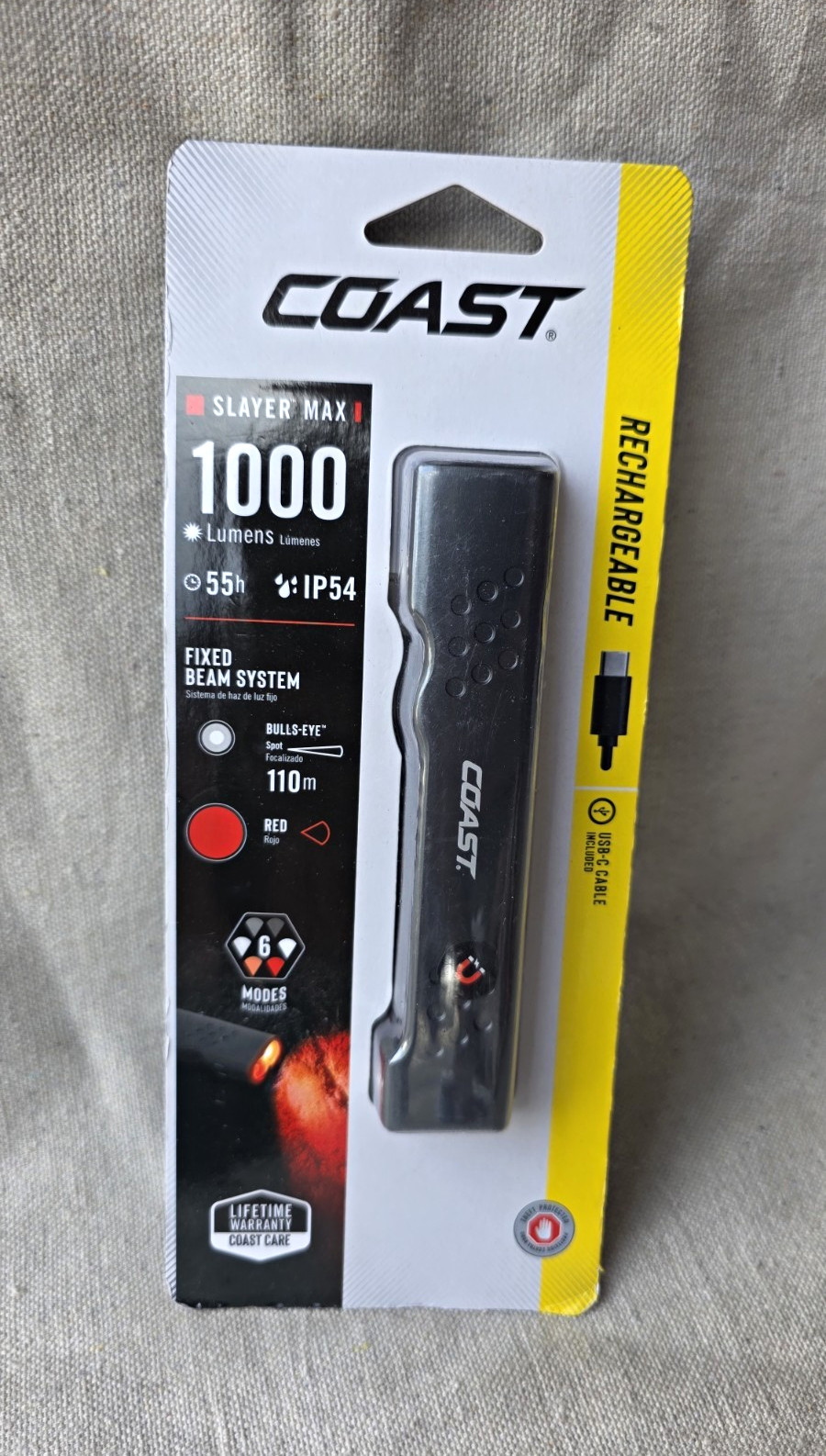 Coast Slayer Max 1000 Lumens LED Rechargeable Flashlight USB-C IP54 110m