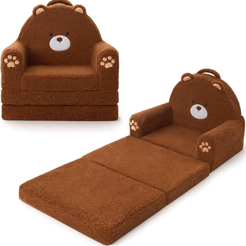 Cozy 2-in-1 Foldable Toddler Couch & Lounger, Soft Bear Design, Ages 1-3