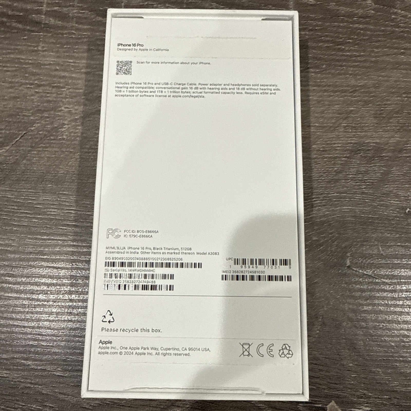 iPhone 16 Pro Empty Box