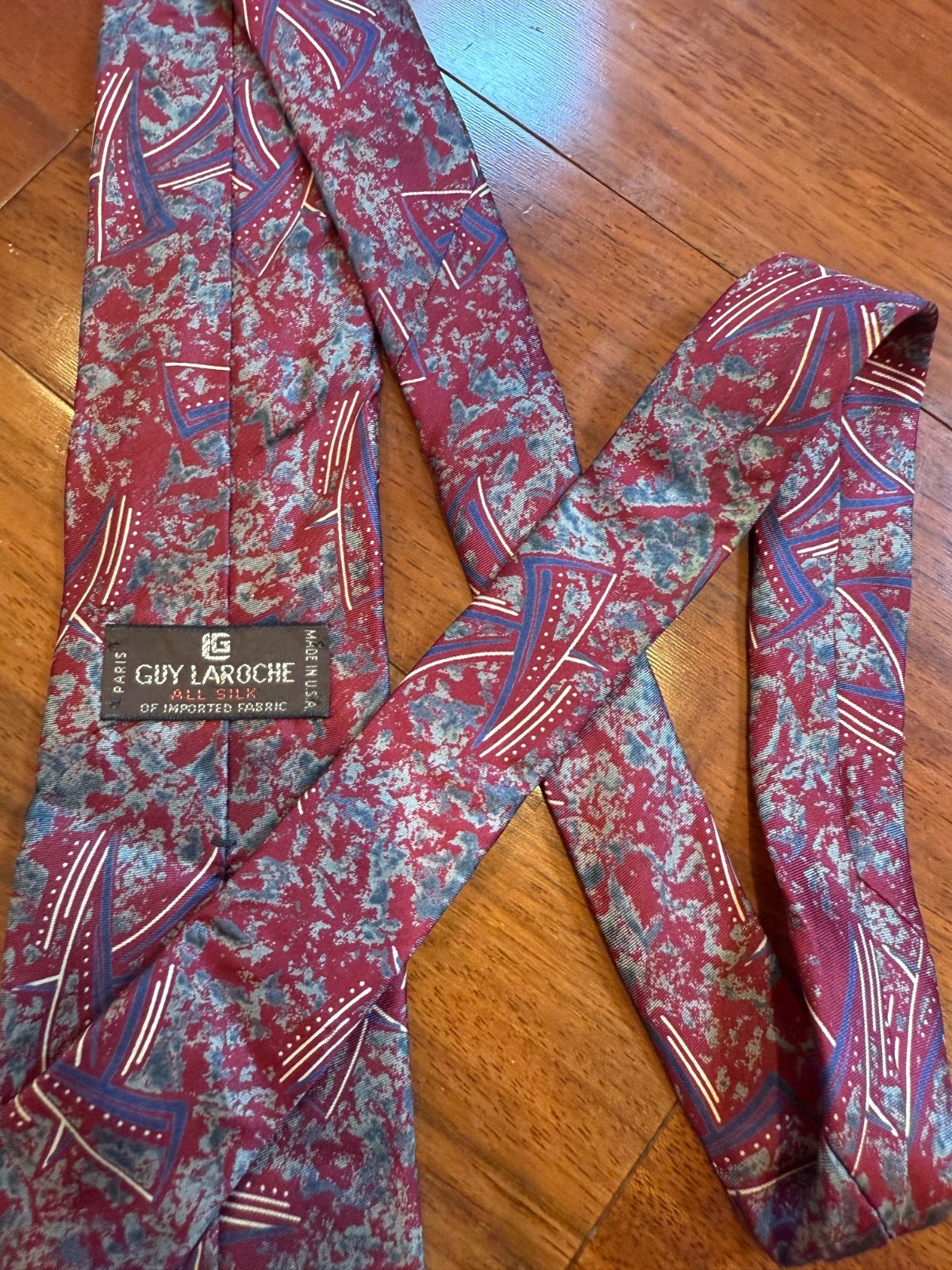 Guy Laroche Vintage Silk Tie Abstract Retro USA | Red Multicolor | 55"L 3.5"W