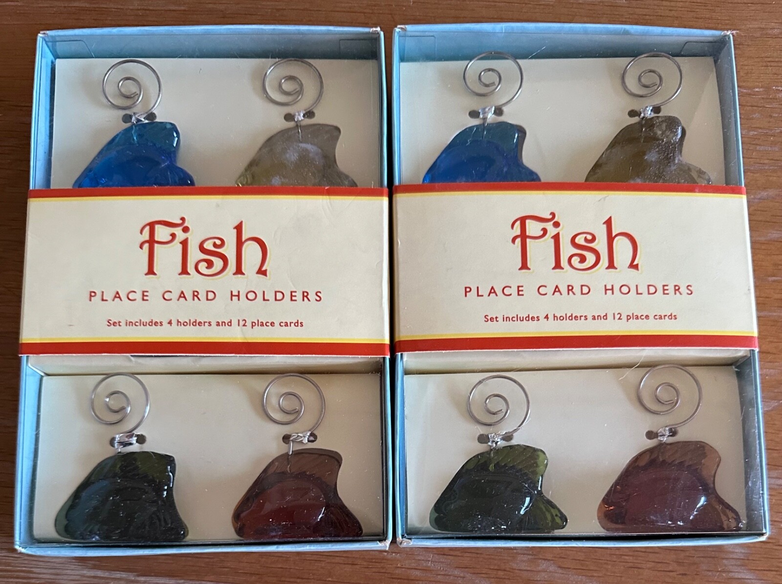 Williams-Sonoma Glass Fish Place Card Holders 4 Pack Multi-color Set of 2 Boxes