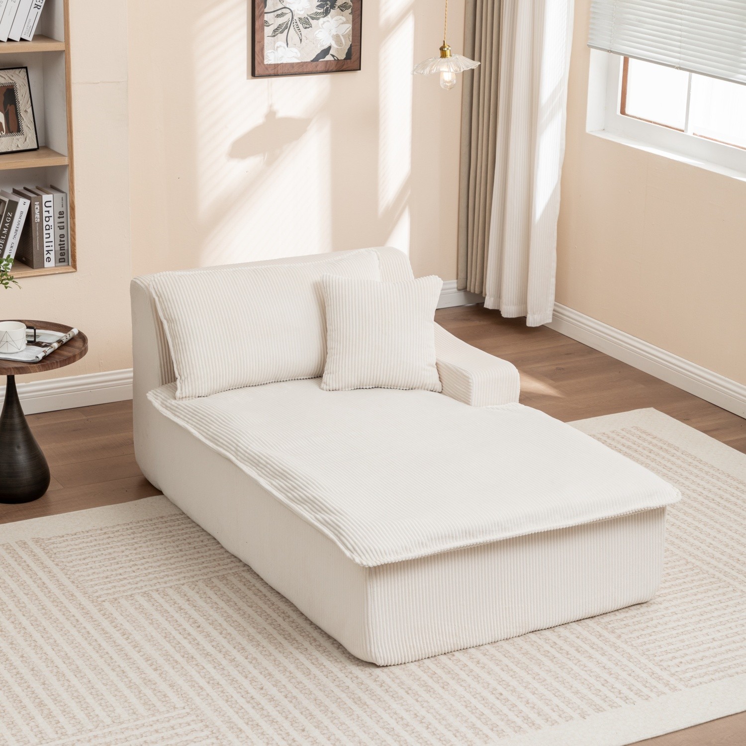 Modern Single Upholstered Chaise Lounge Chair w/ Left Armrest for Living Room