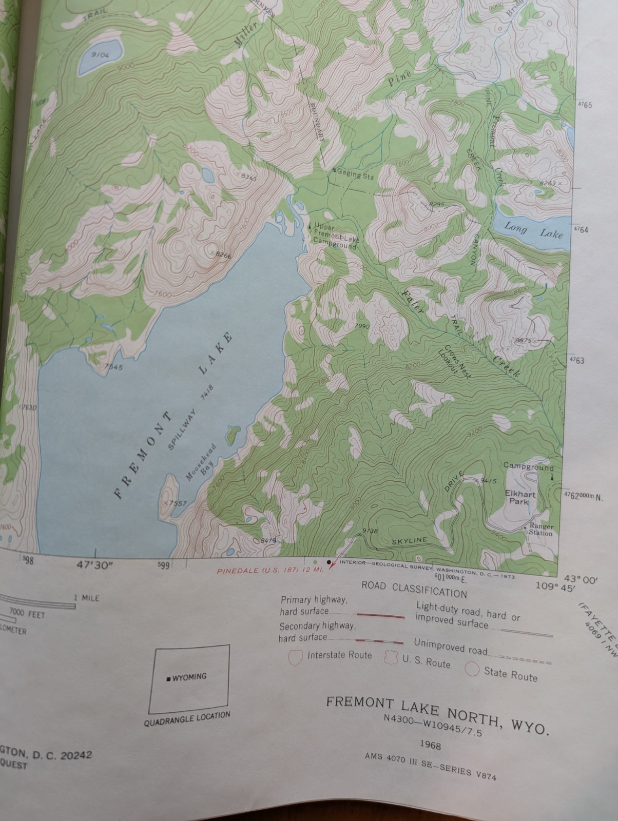 USGS Topo Map 7.5' Fremont Lake North, WYOMING N4300-W10945 (1968)