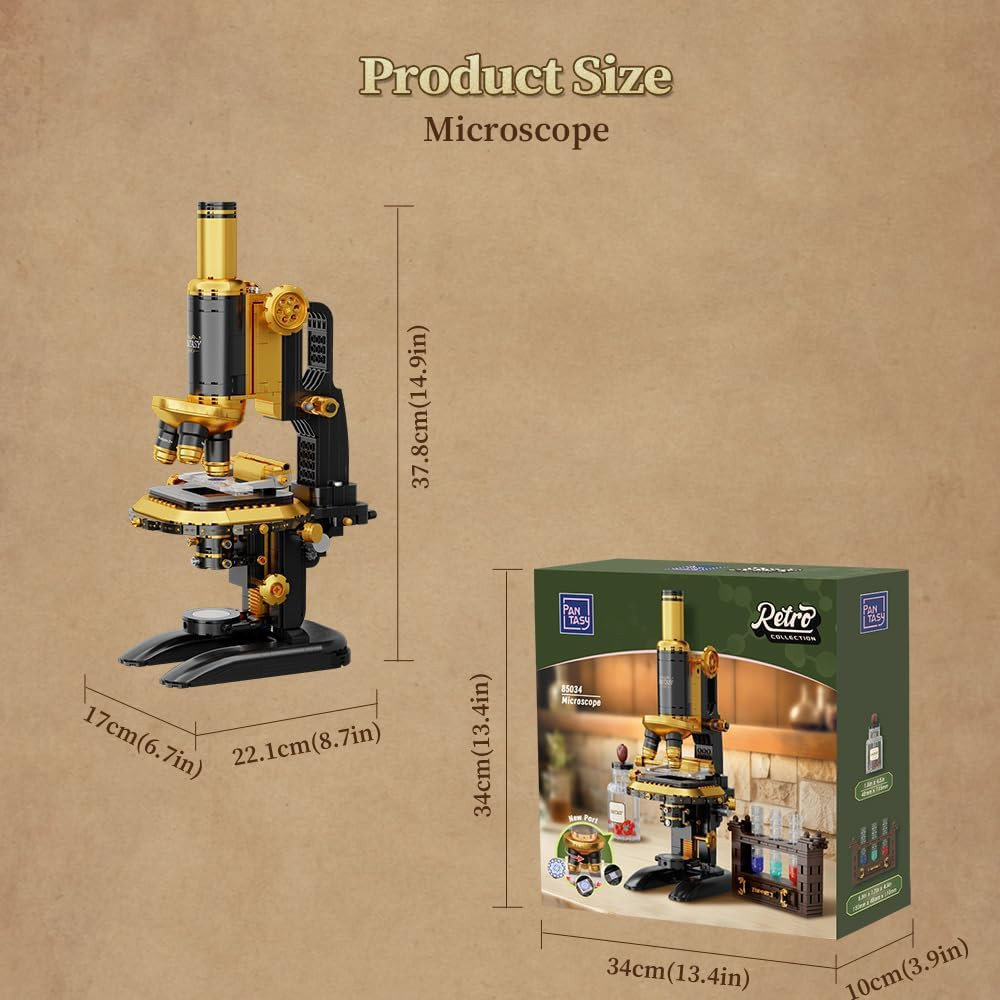 Retro Microscope Building Kit for Adults, Antique Science Instrument Model wi...