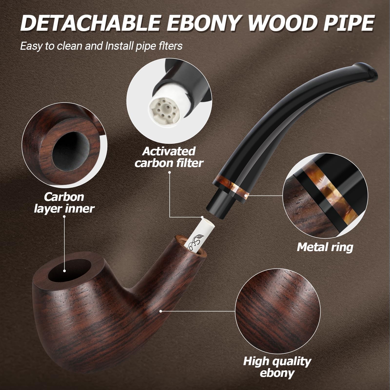 Handmade Pipe and Pipe Lighter Set, Wood Pipe and Various Pipe Accessories, S...