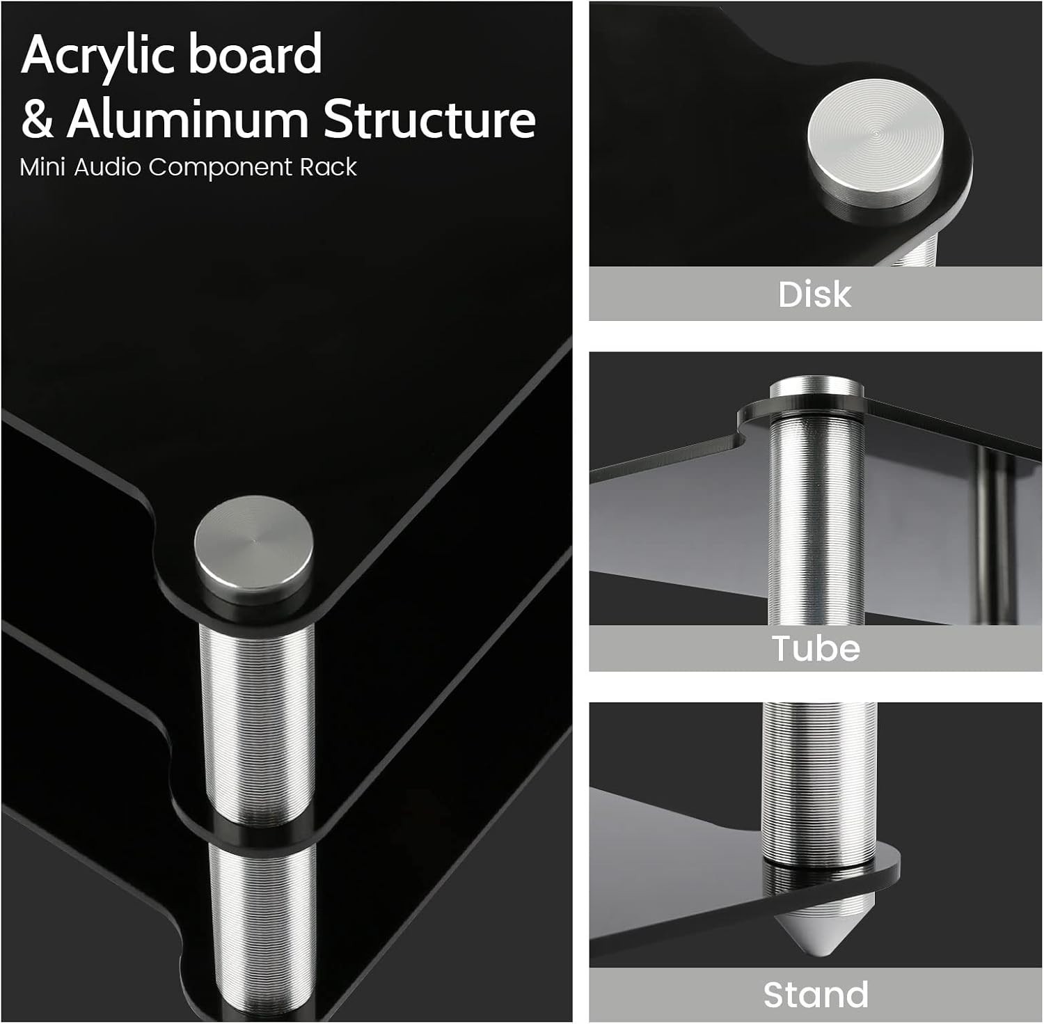 Mini Audio Component Rack Black Acrylic 2-Layer Rack Aluminium Holders Small ...