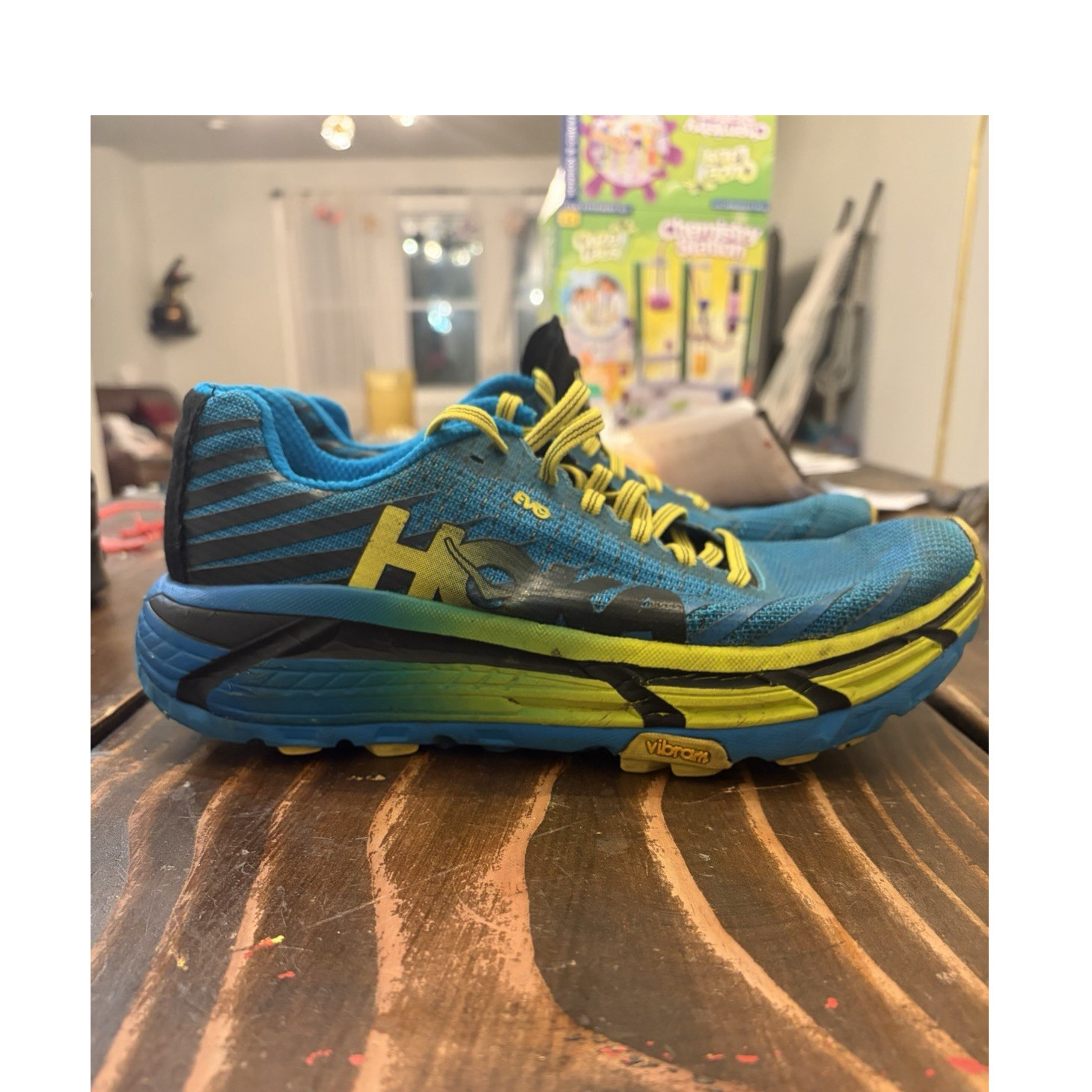 Hoka One One Evo Mafate Men's Running Shoes Blue Yellow US 7.5 Vibram Outsole