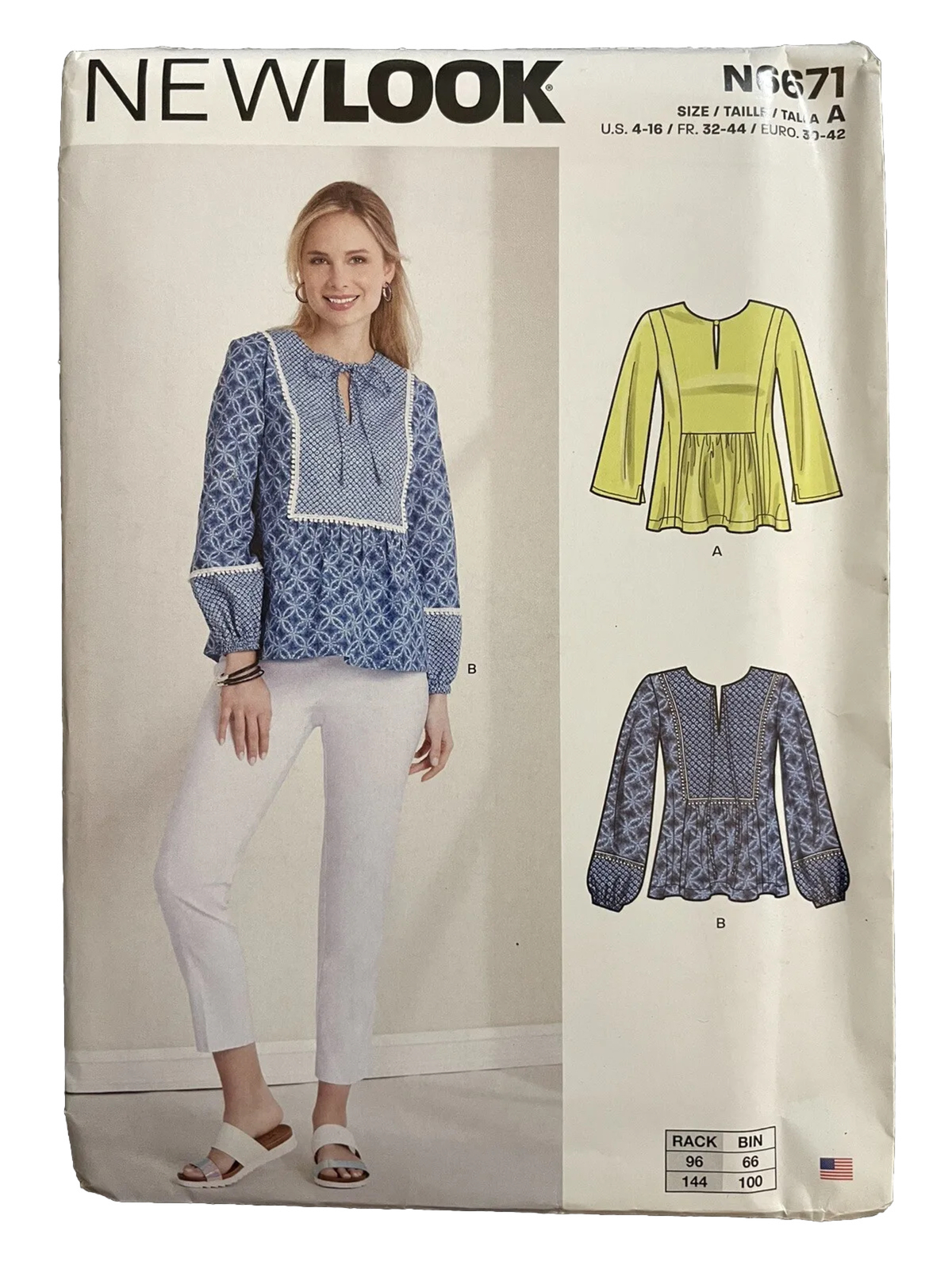 🌷New Look N6671 Pullover Peasant Top Slash Neck Gathers Sz 4-16 Uncut Sewing