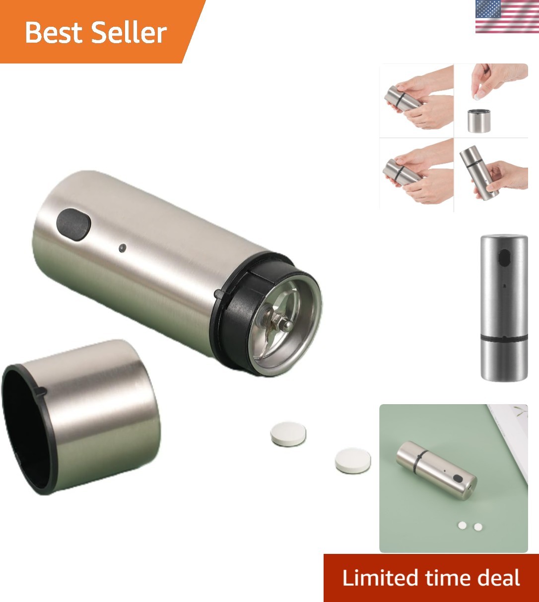 Cordless, Electric Pill Crusher & Grinder – Compact Stainless Steel Tablet Pu...