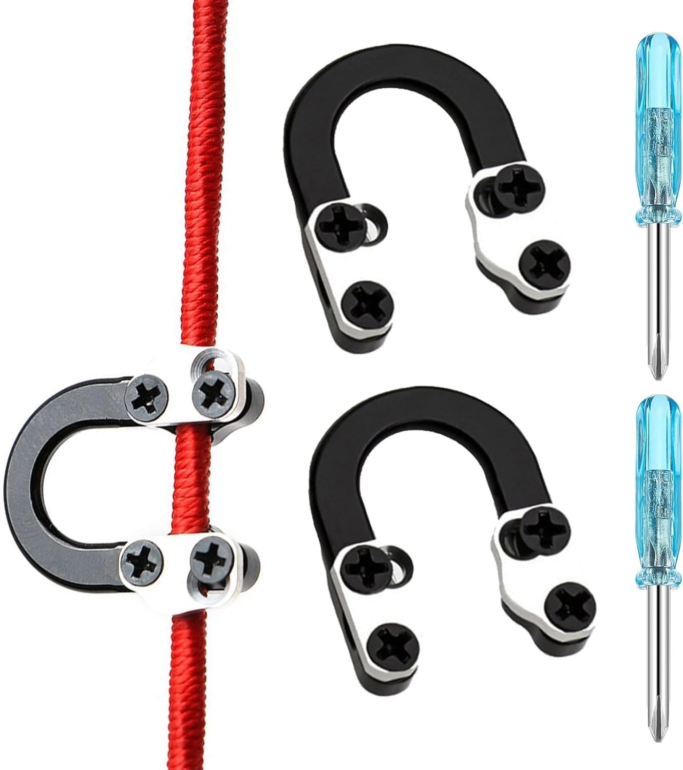 2 Sets Archery Metal U Nock D Loop with Screwdriver for Compound Bow Hunting