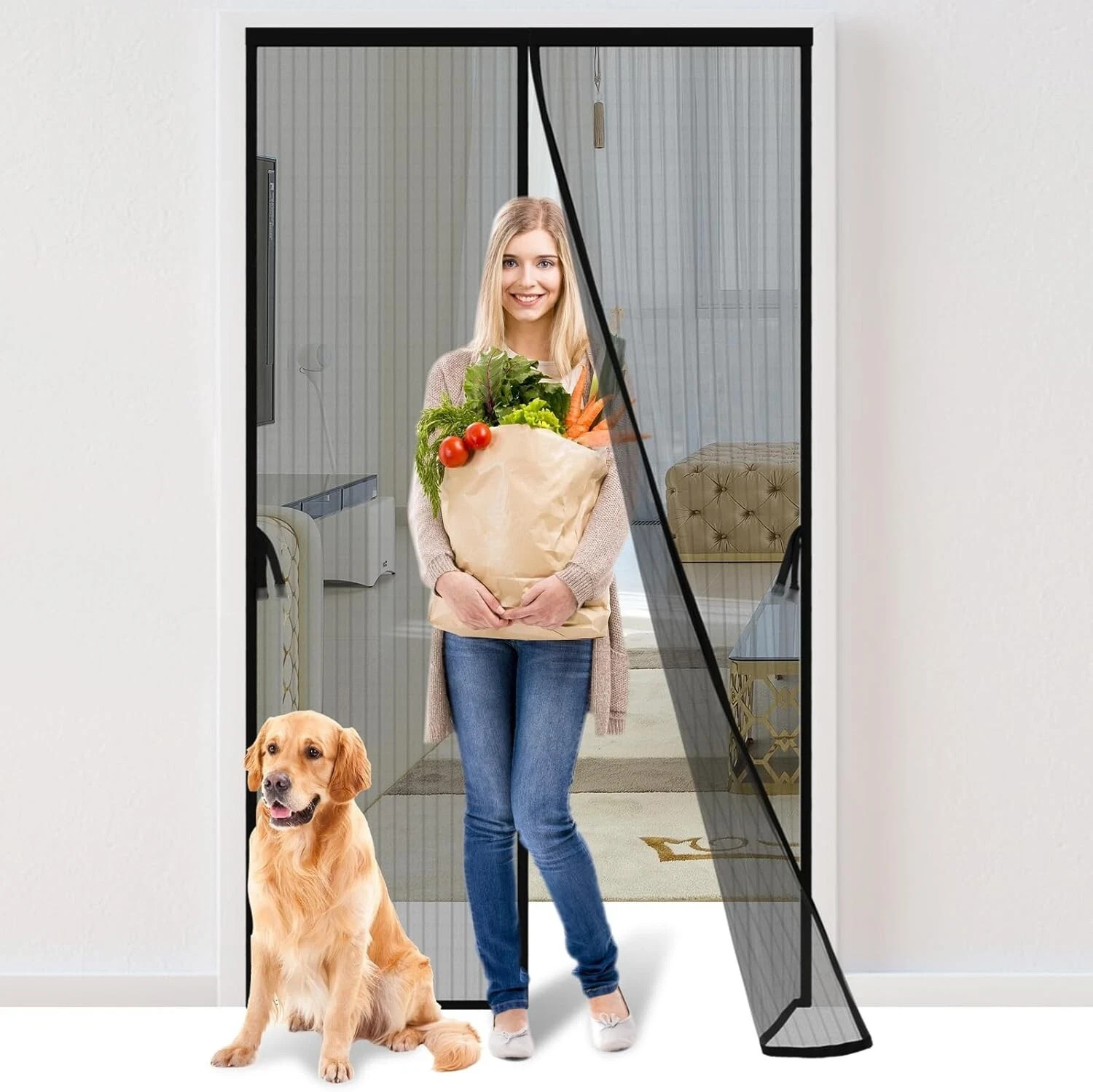 Magnetic Screen Door 97x207cm Hands-Free Bug Mesh Curtain Pet Friendly Heavy Dut