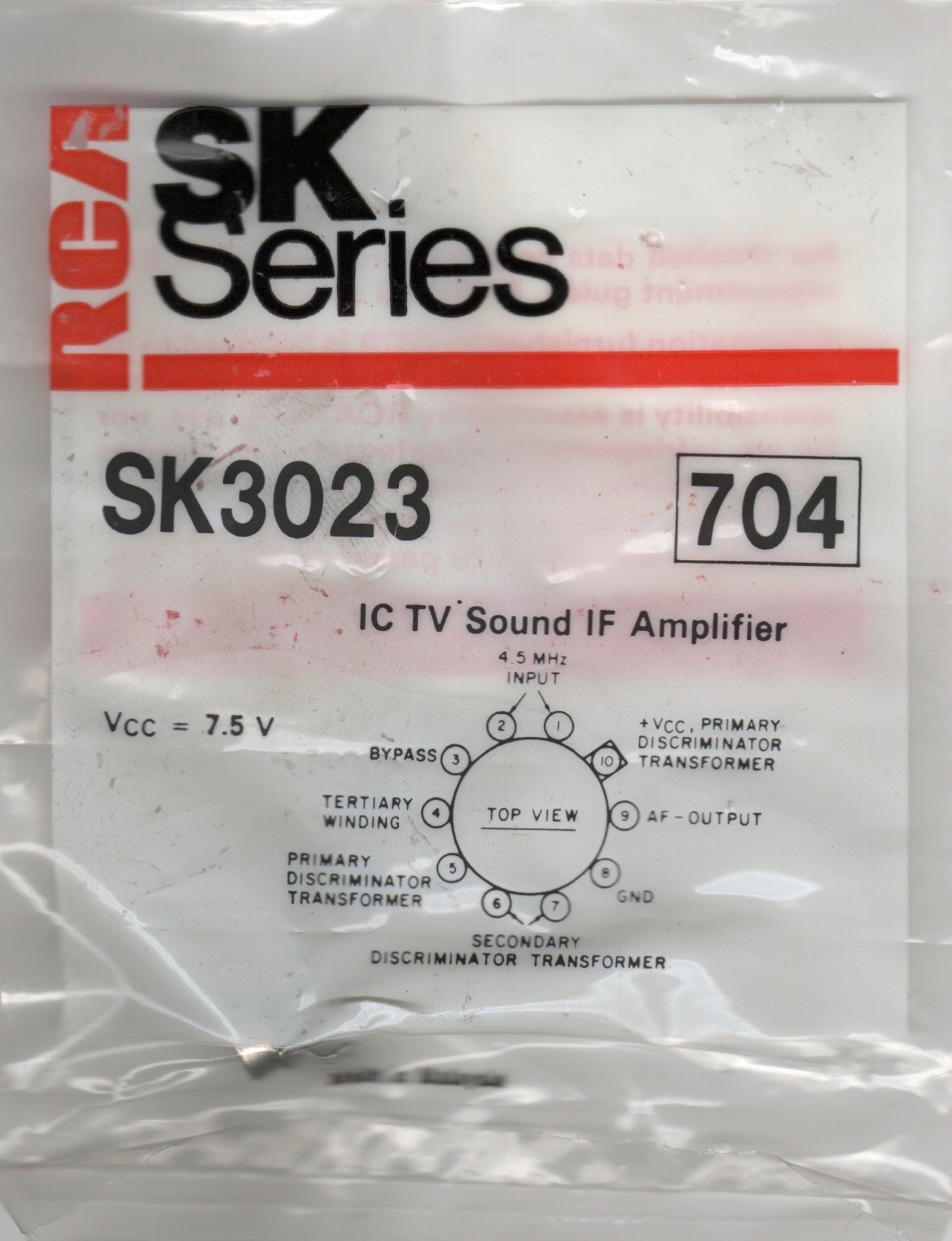 RCA/SK SK3023 Integrated Ciruit for TV Sound IF Amplifier Stages