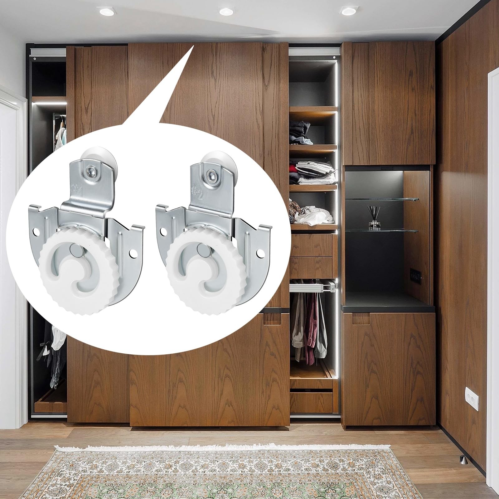 4 Pack Silver Sliding Closet Door Hardware Set Wardrobe Roller Kit