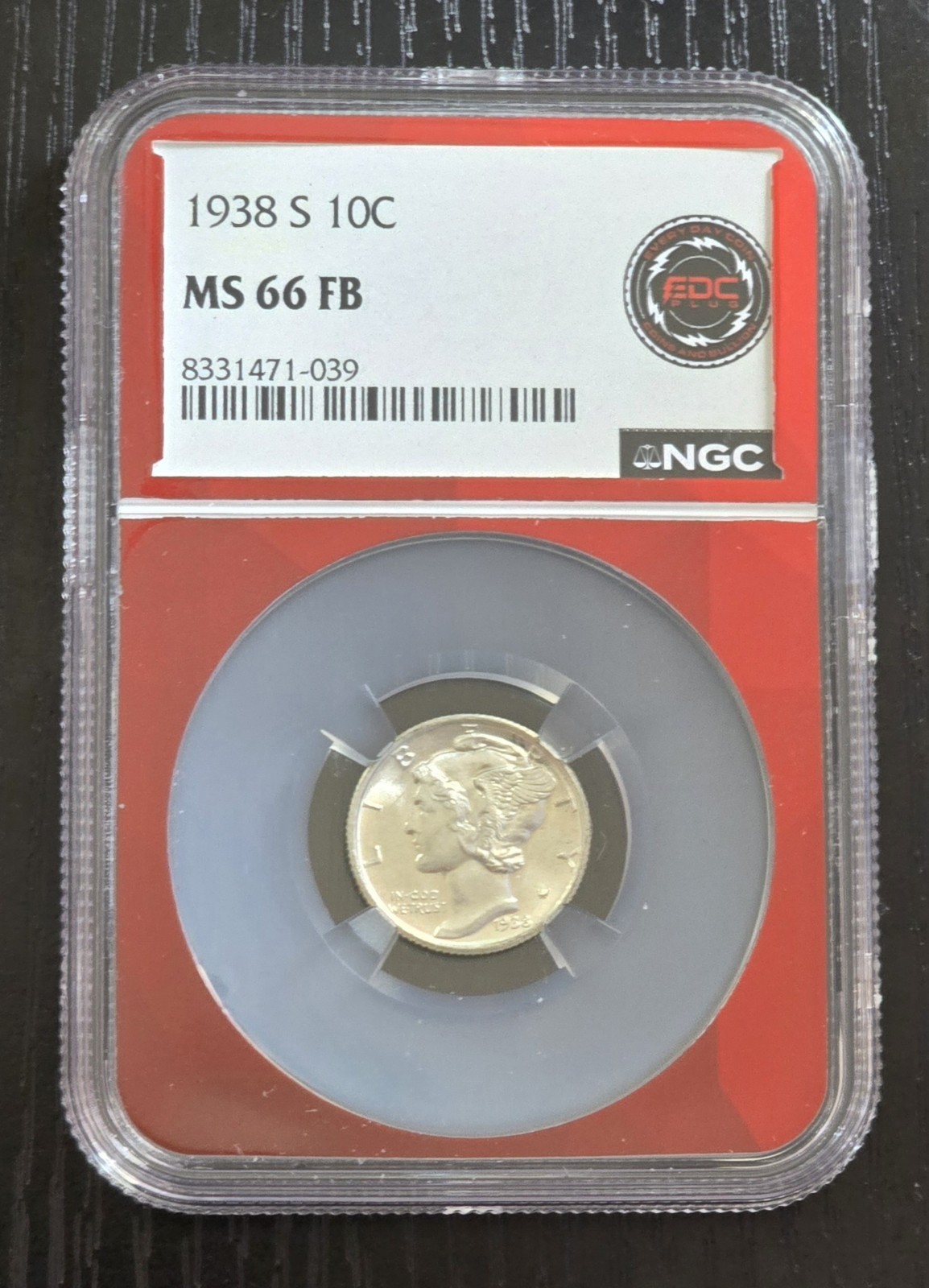 1938-S Mercury Dime 10c NGC MS66 FB - Full Bands EDC Red Core