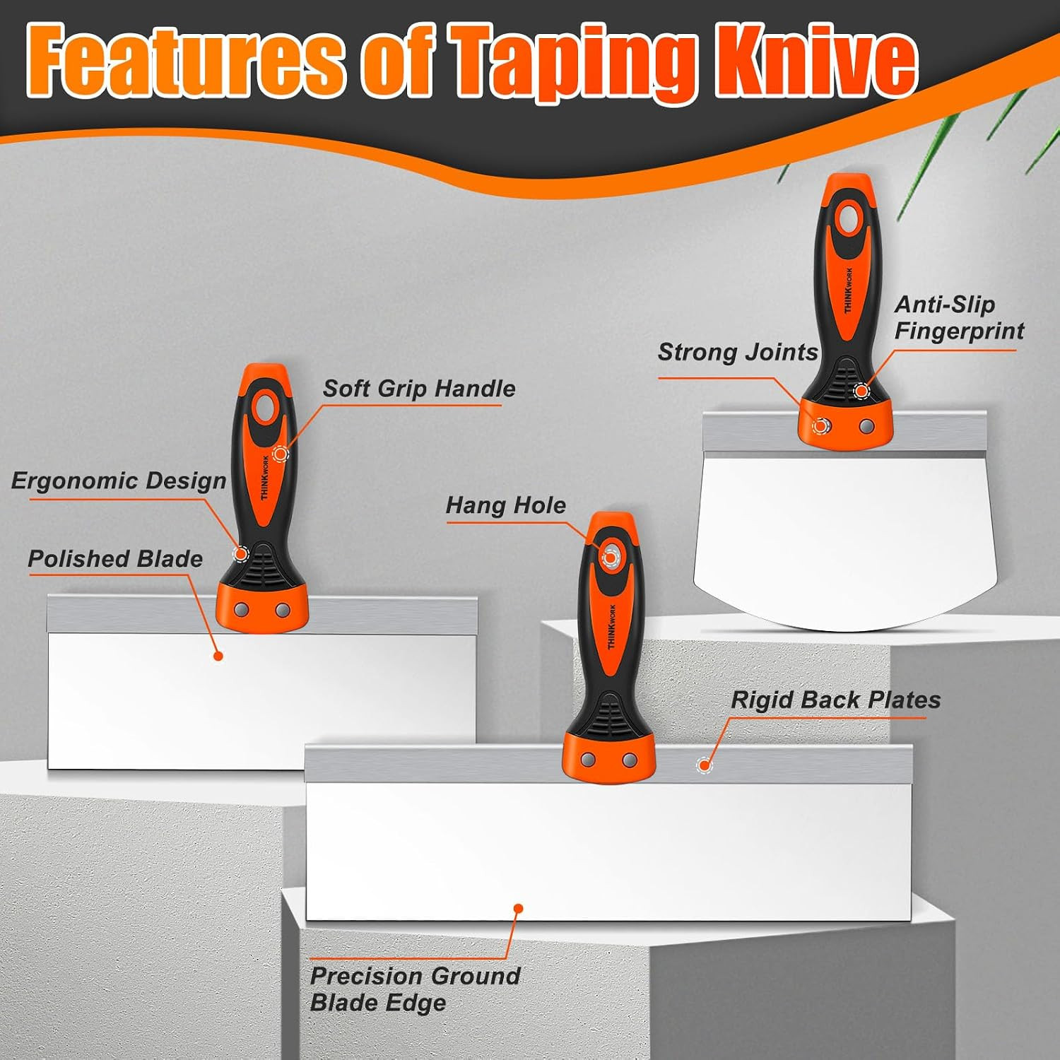 Drywall Knife Set, 10Pcs Drywall Tools Kit Include Putty Knives, Taping Knives,