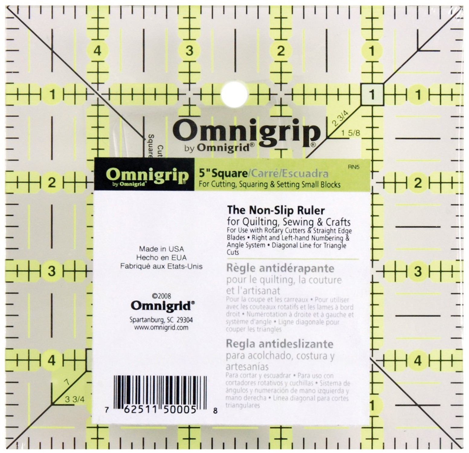 Omnigrip by Omnigrid Non-Slip Ruler, 5" Square | Sewing and Quilting Supplies