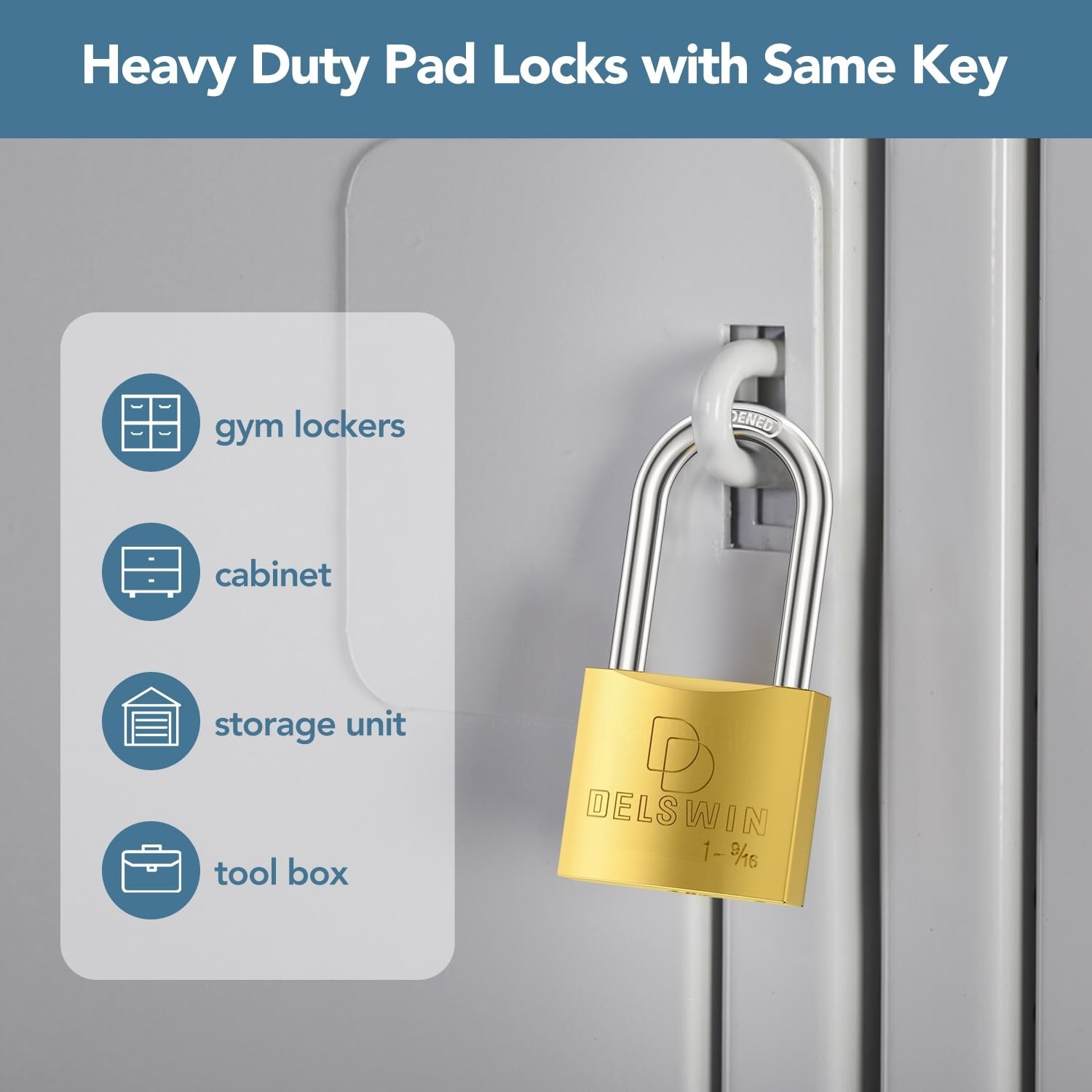Heavy Duty Weatherproof Padlock with Key - Solid Brass, 1-9/16" Shackle, 2 Pack